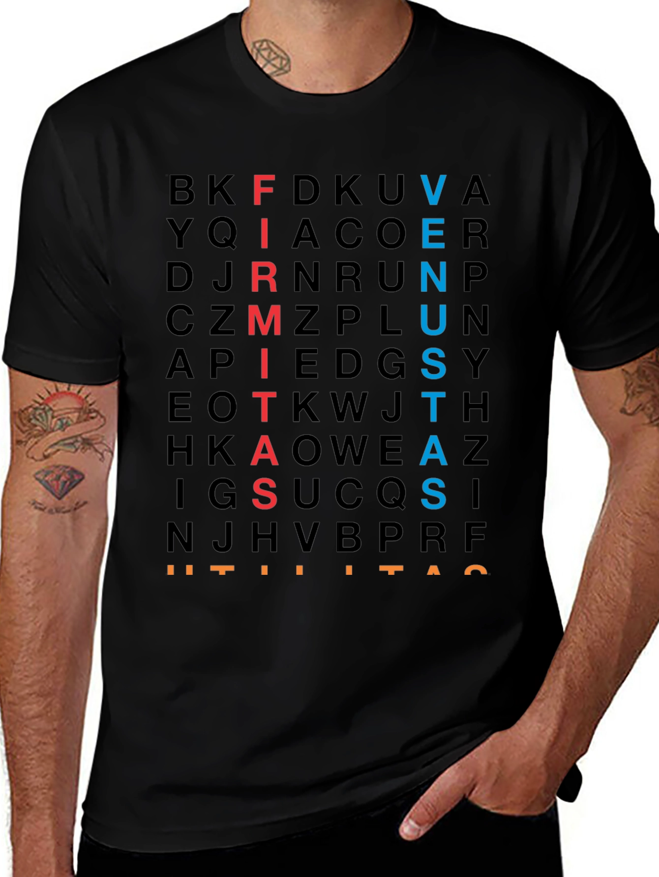Variant 15 of Virtues T-Shirt - Firmness, Tenacity, Utility - Mens Black Tee