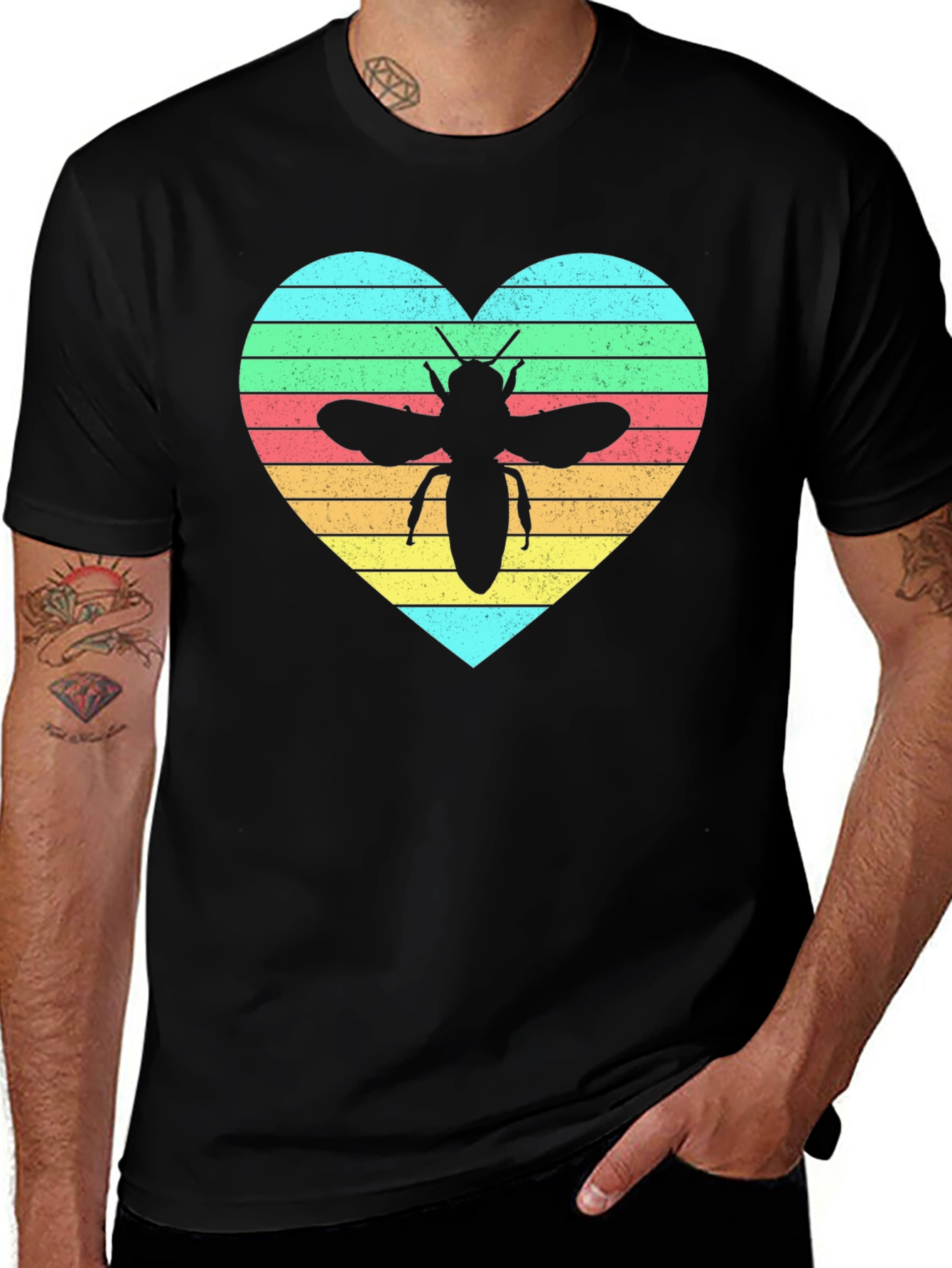 Variant 30 of Bee Heart T-Shirt - Black, Short Sleeve, Graphic Tee