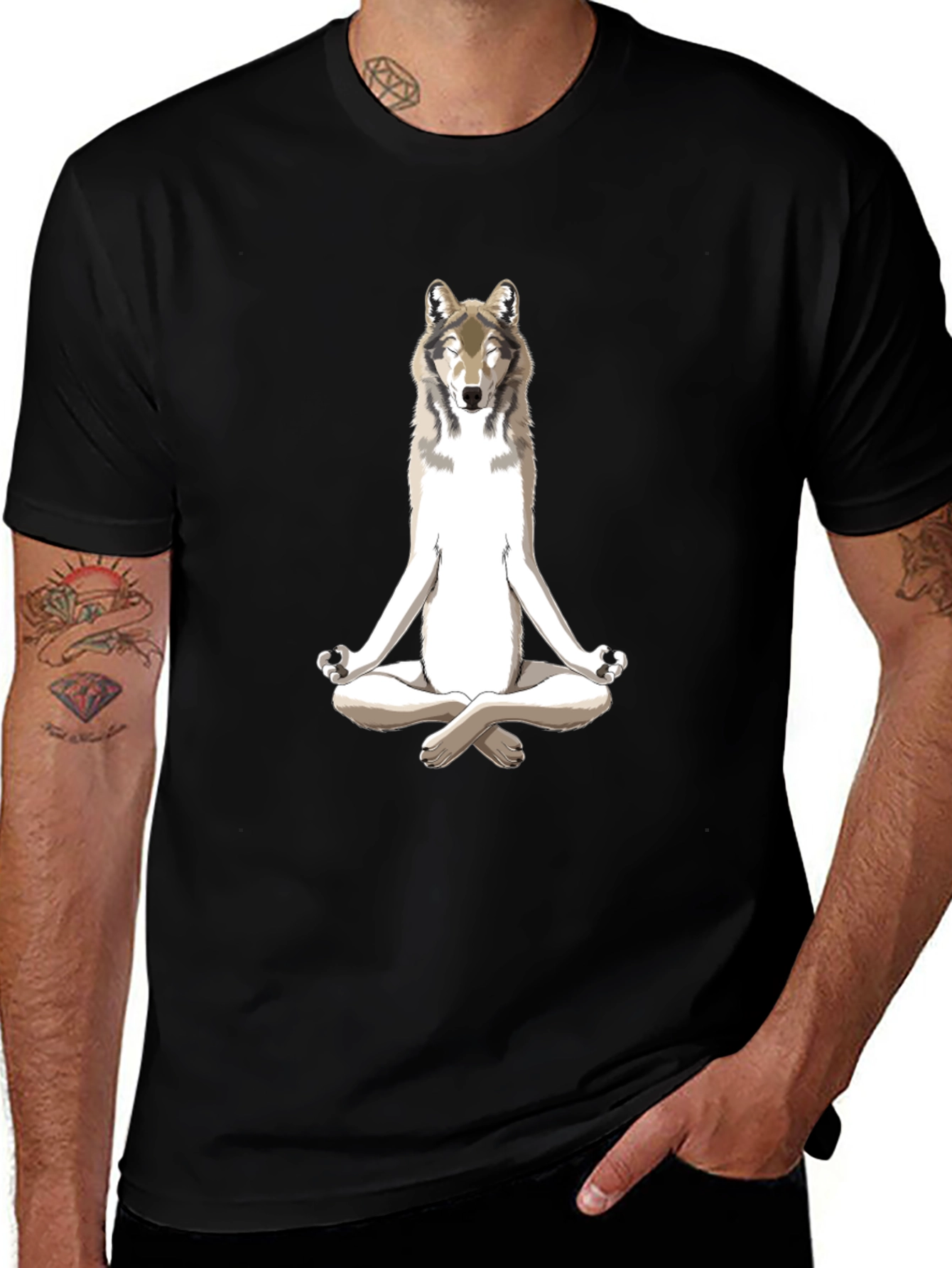 Variant 5 of Zen Wolf Graphic Tee - Black Cotton Blend Shirt