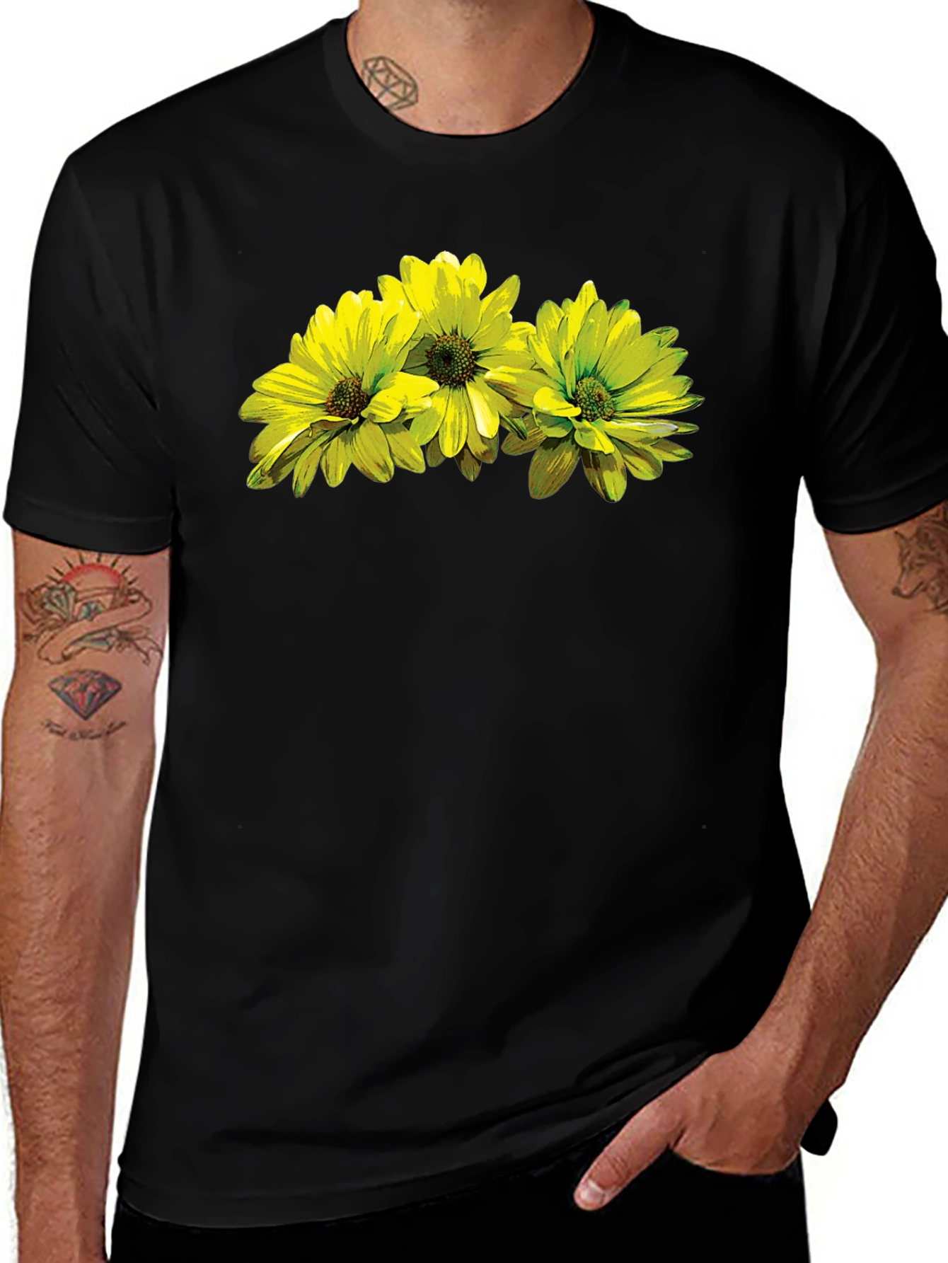 Variant 13 of Floral Print T-Shirt - Stylish Black Tee