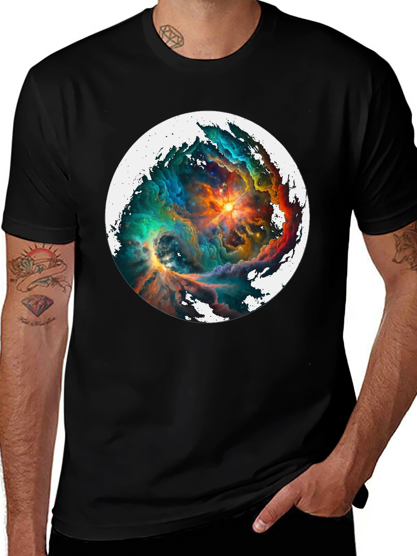 Variant 23 of Nebula Print Crew Neck Tee - Modern Galaxy Design