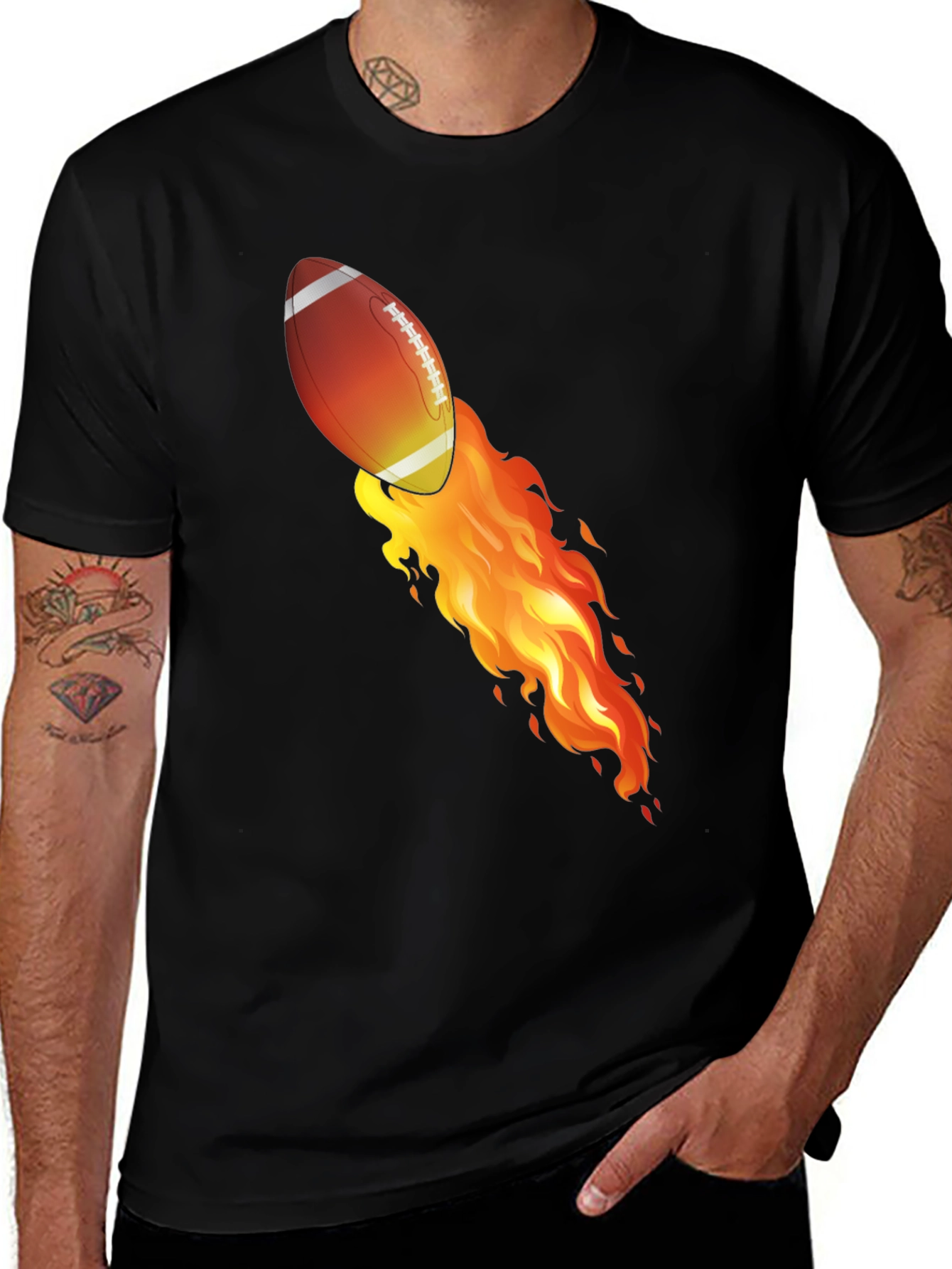 Variant 4 of Flaming Football Graphic T-Shirt - Black