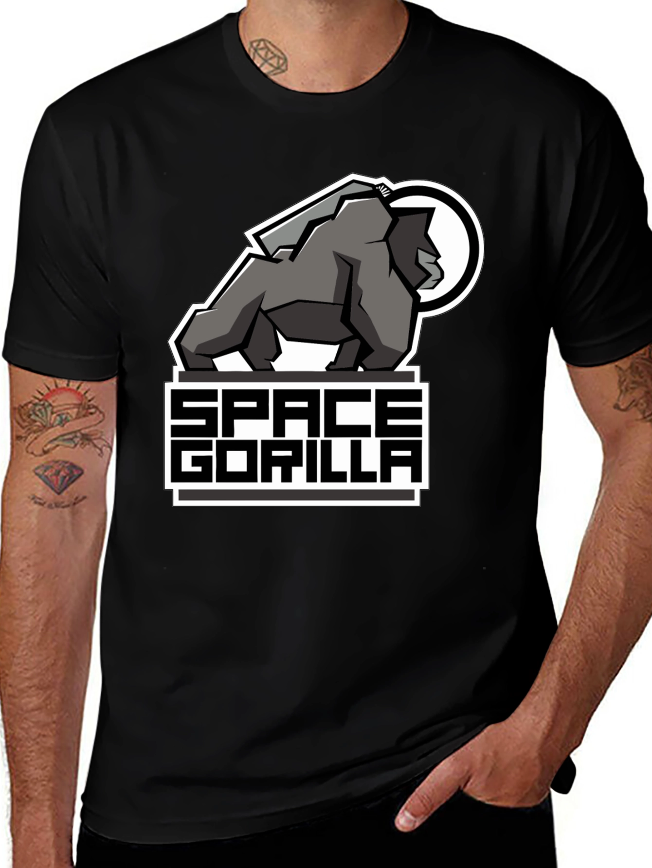 Variant 28 of Space Gorilla Graphic T-Shirt - Black Crew Neck