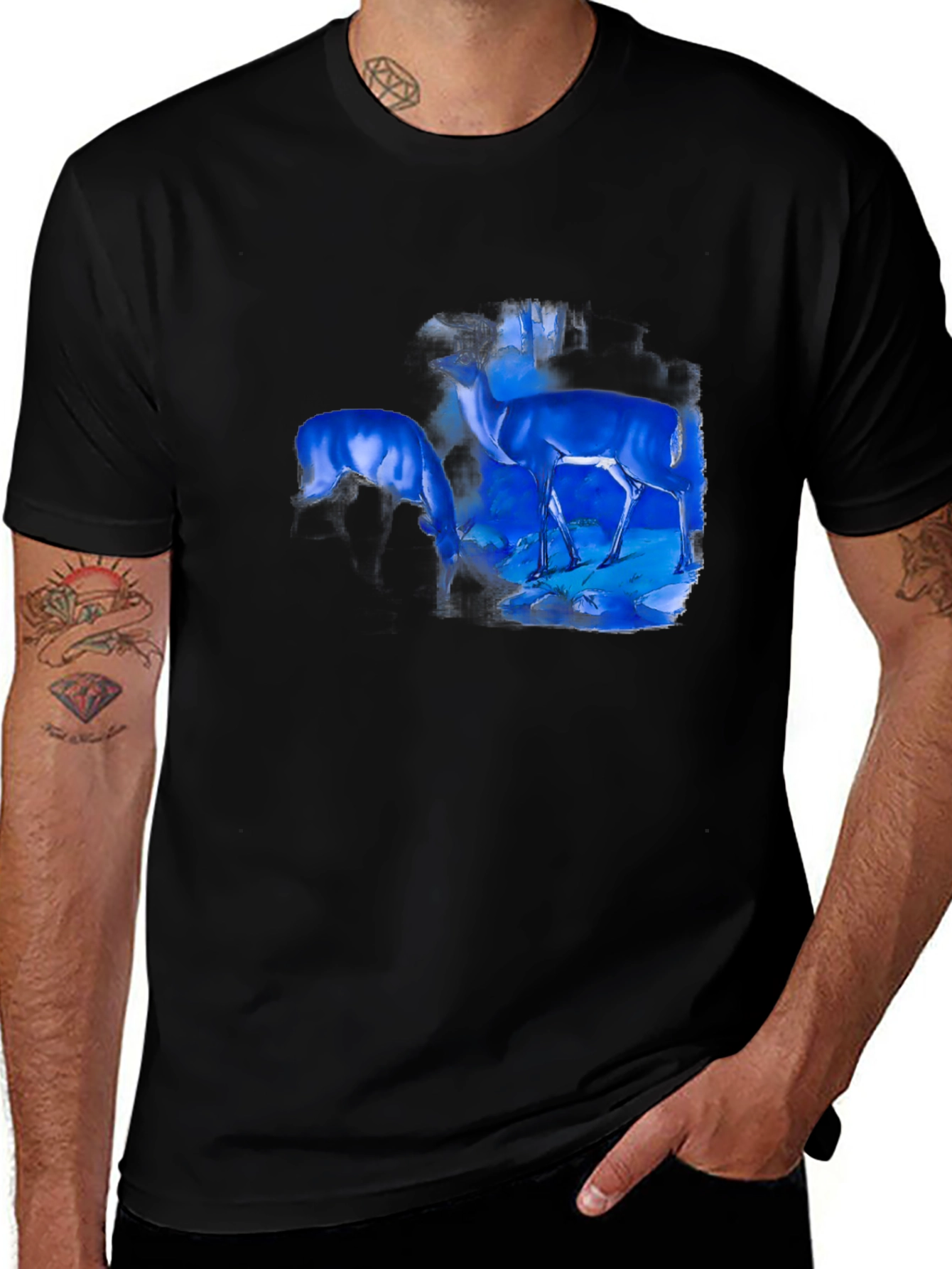 Variant 11 of Deer Graphic Print Black T-Shirt
