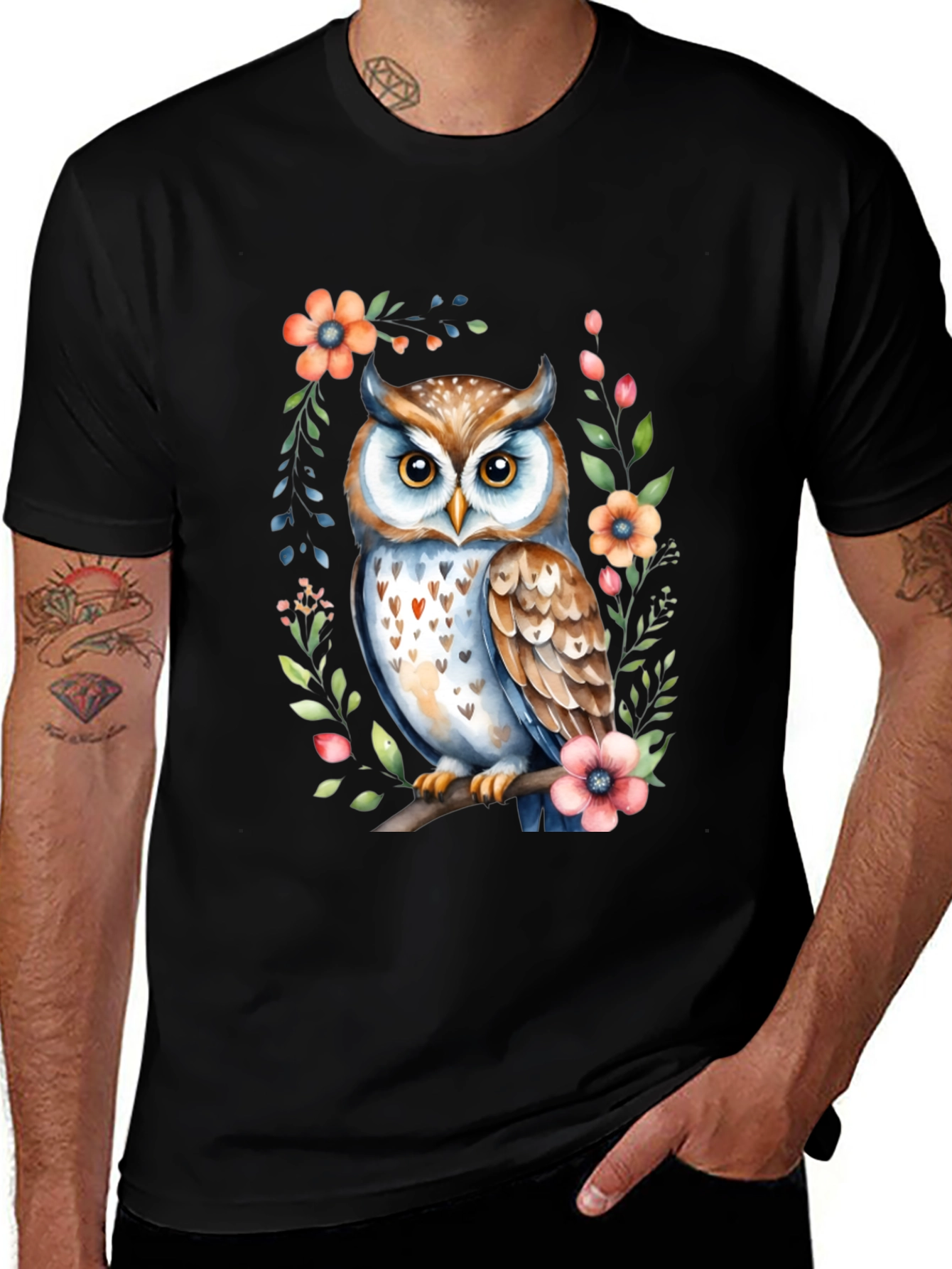 Variant 25 of Owl & Floral Graphic Tee - Unisex Soft Cotton Shirt