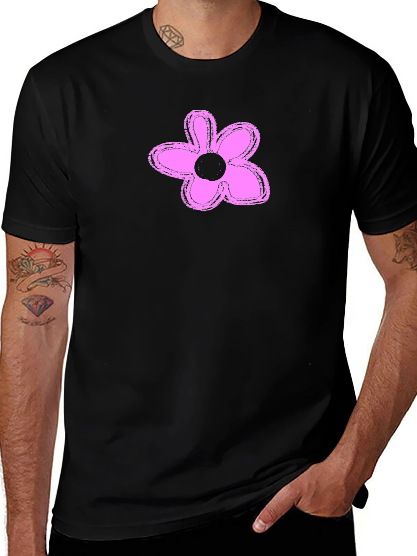 Variant 30 of Men's Black T-Shirt with Pink Flower Graphic