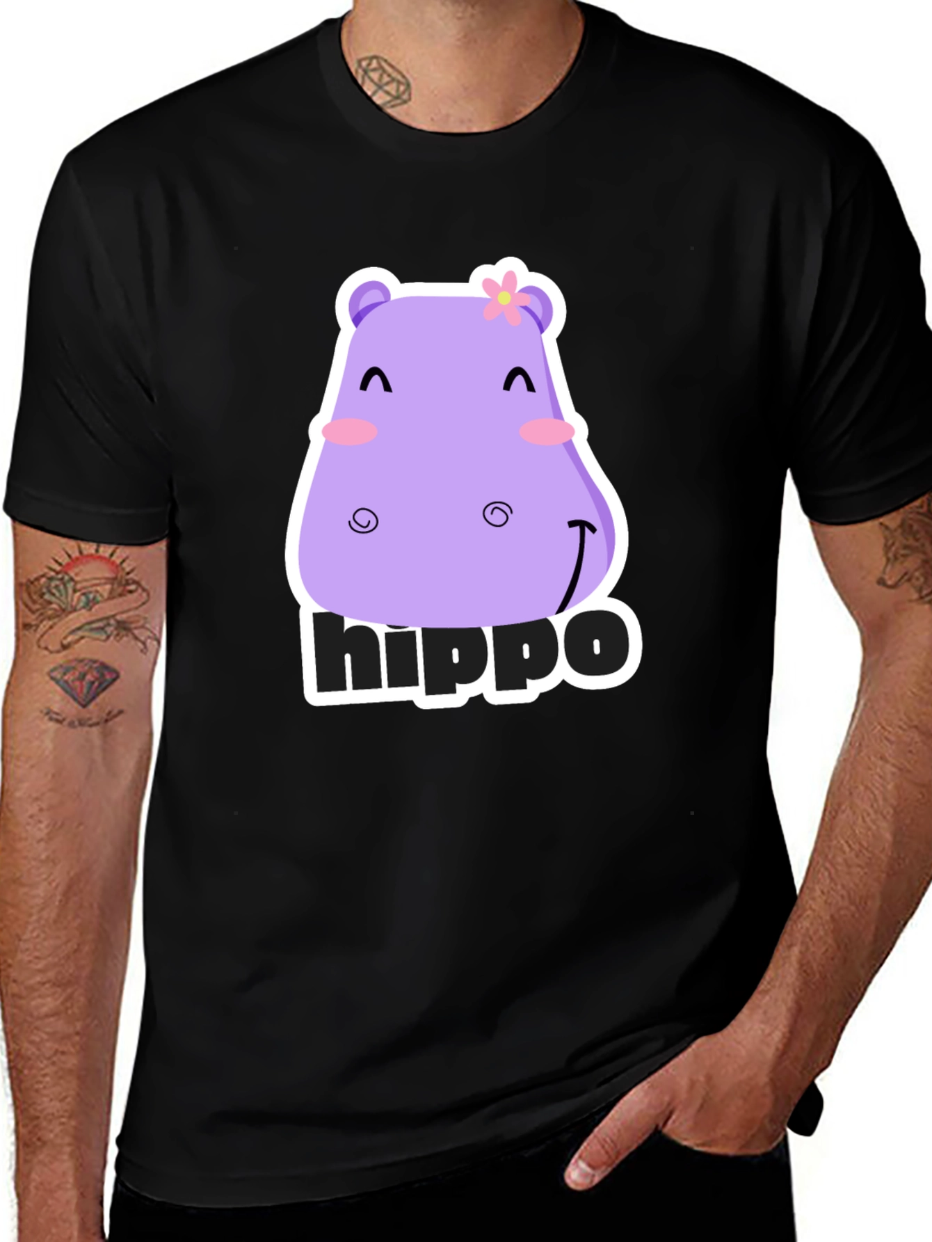 Variant 29 of Cute Hippo Cartoon Black T-Shirt