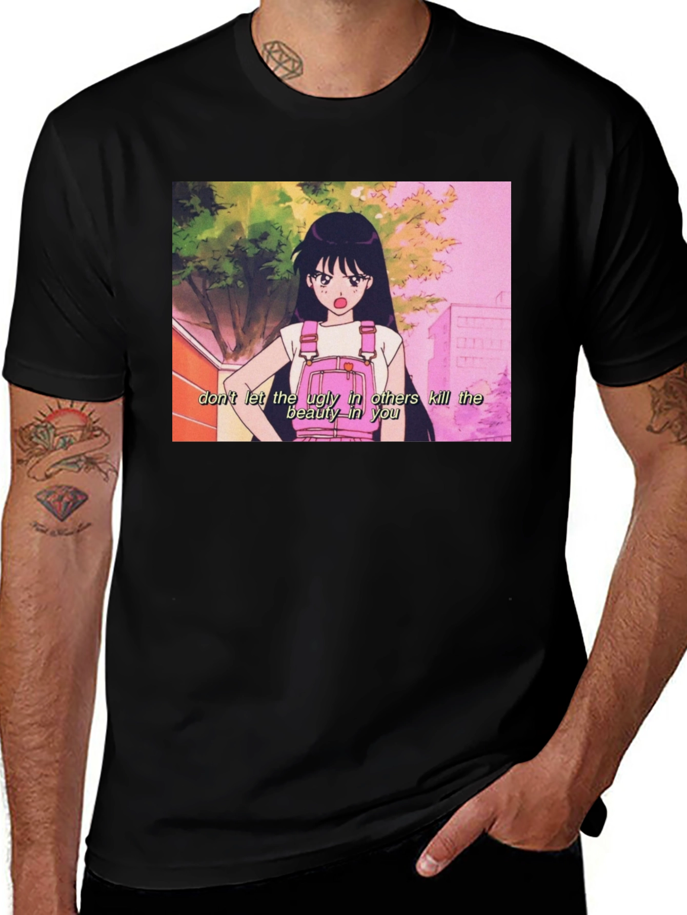Variant 13 of Anime Graphic Tee - 'Don't Let the Ugly Kill the Beauty'