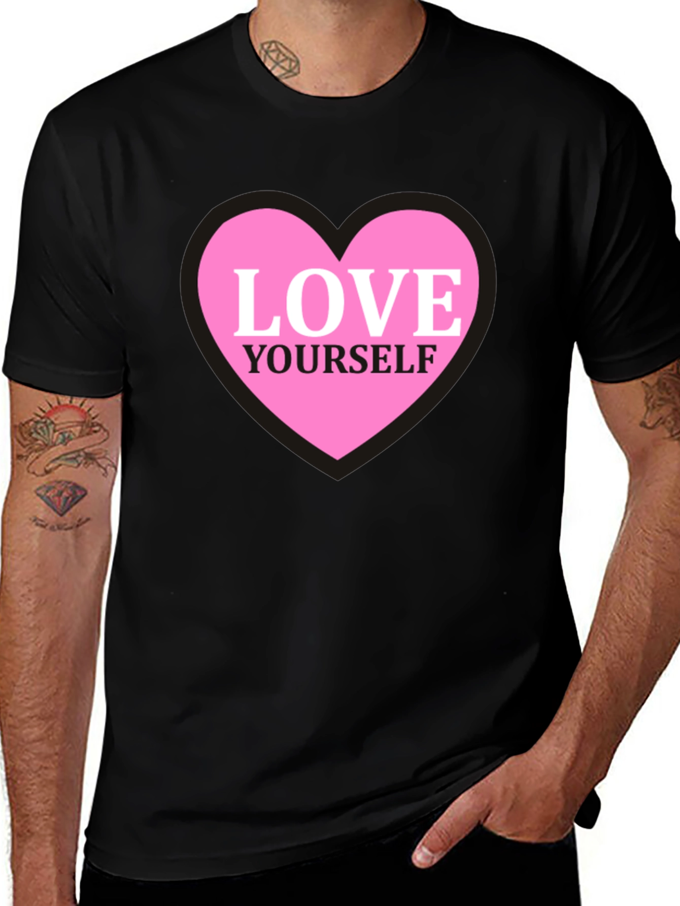 Variant 30 of Love Yourself Heart Graphic Tee - Black Cotton T-Shirt