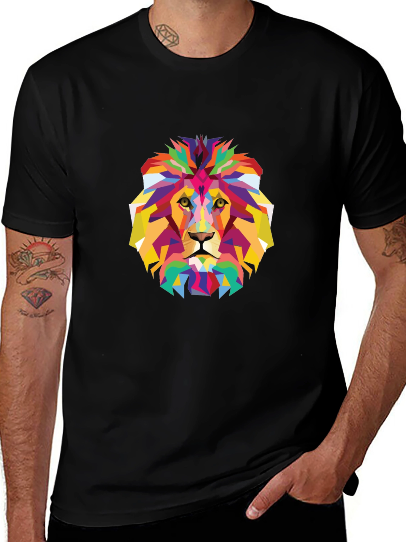 Variant 3 of Geometric Lion Graphic Tee - Men's Black T-Shirt