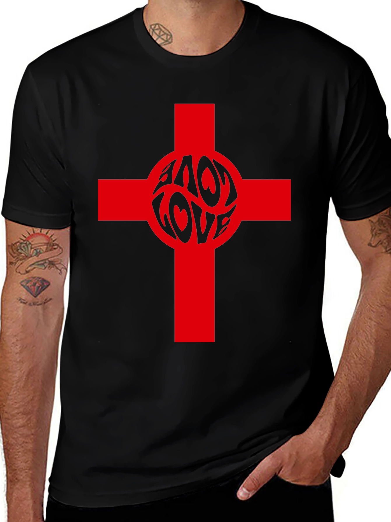 Black Love Cross Graphic Tee - Black Cotton Blend T-Shirt main image