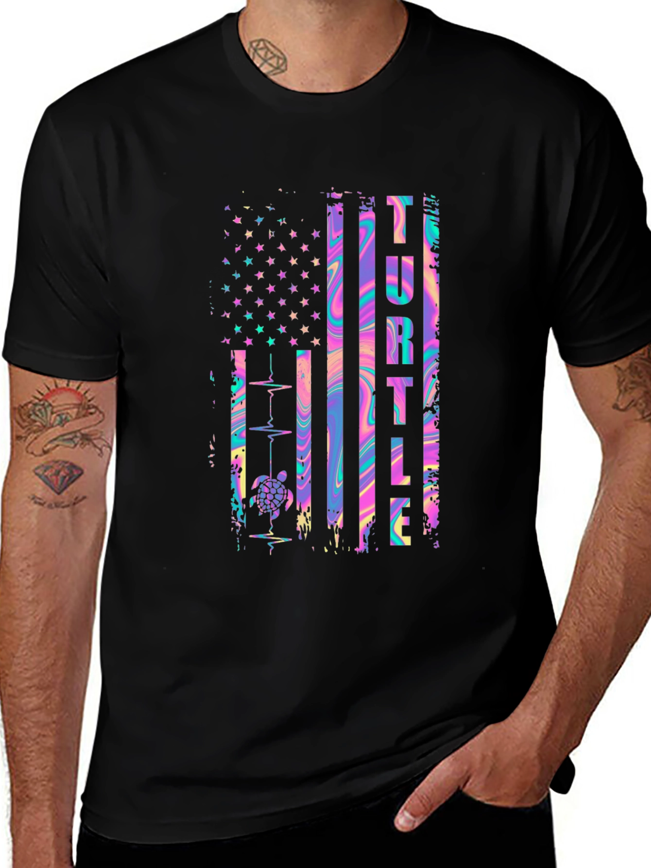 Variant 15 of Turtle American Flag Graphic T-Shirt