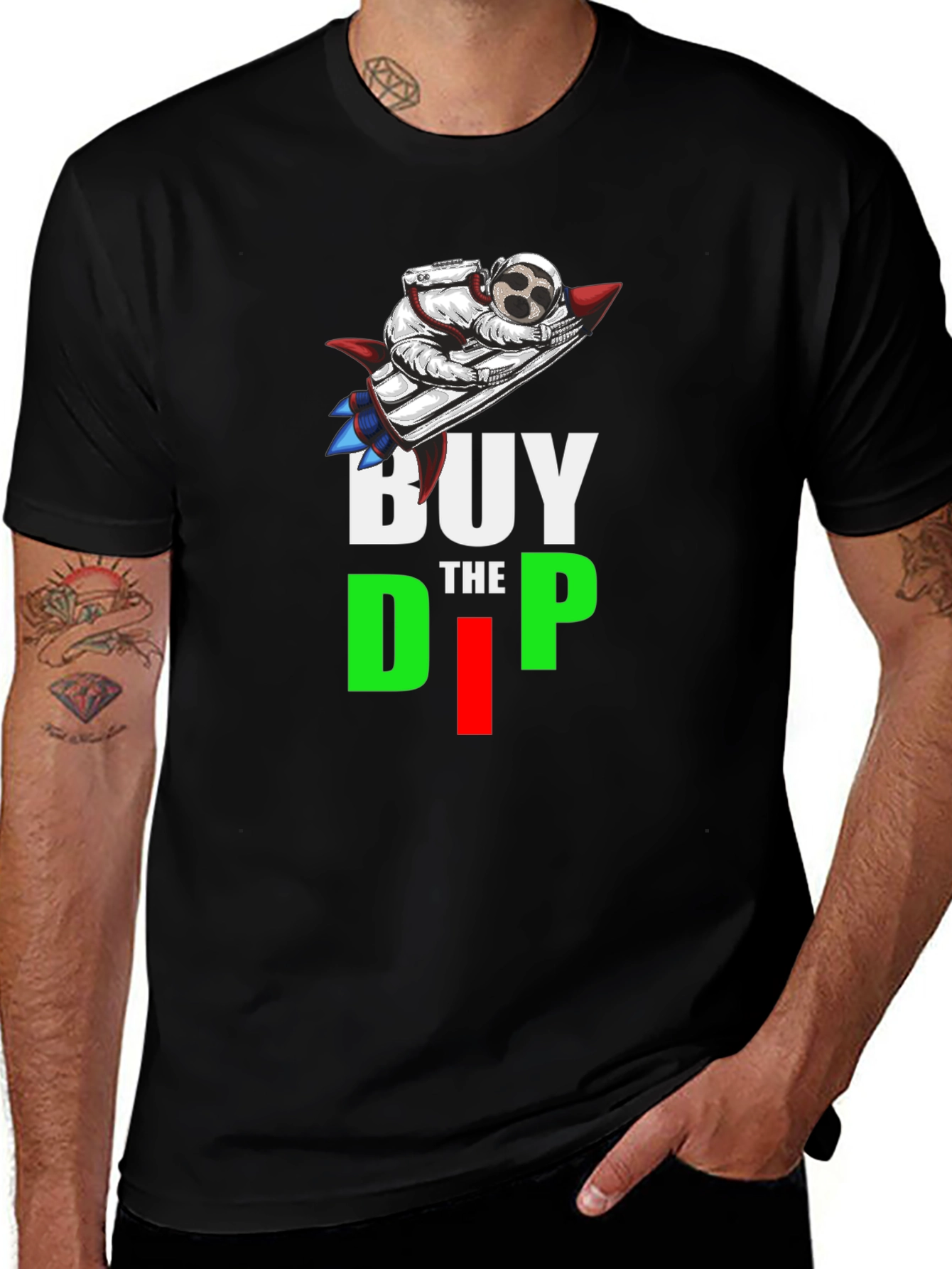 Buy the Dip T-Shirt Astronaut Rocket Crypto Black Tee