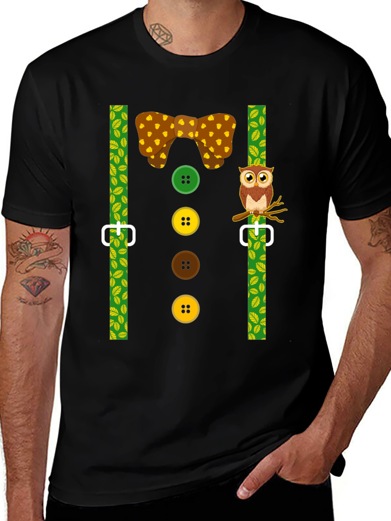Variant 27 of Funny Owl Suspender T-Shirt - Novelty Costume Tee