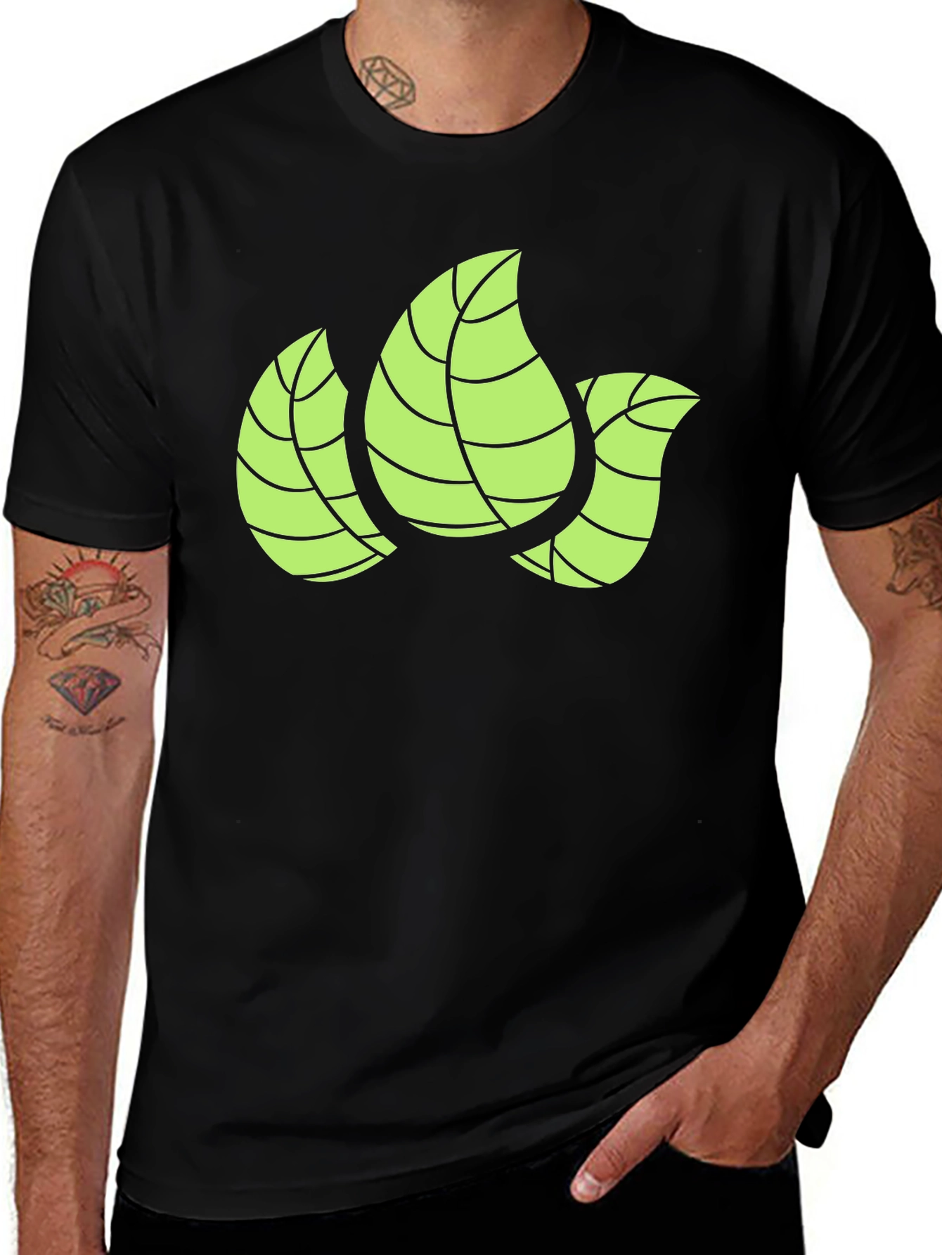 Variant 3 of Leaf Design Black T-Shirt