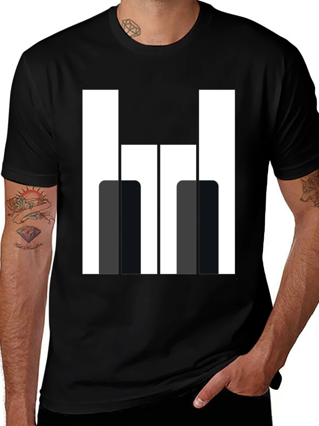 Variant 22 of Abstract Geometric 'H' Graphic Tee - Black