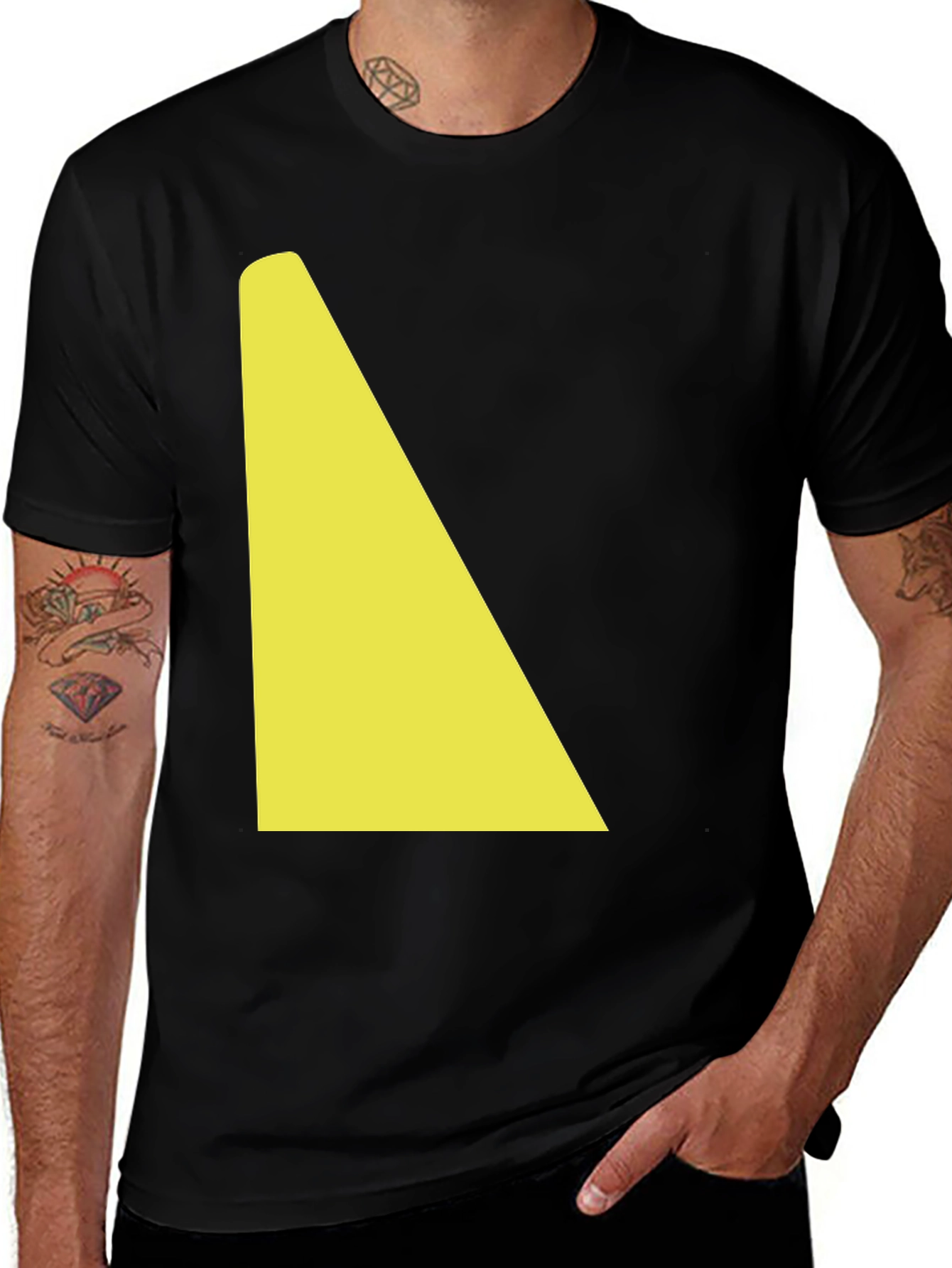 Variant 4 of Geometric Yellow Shape on Black Tee