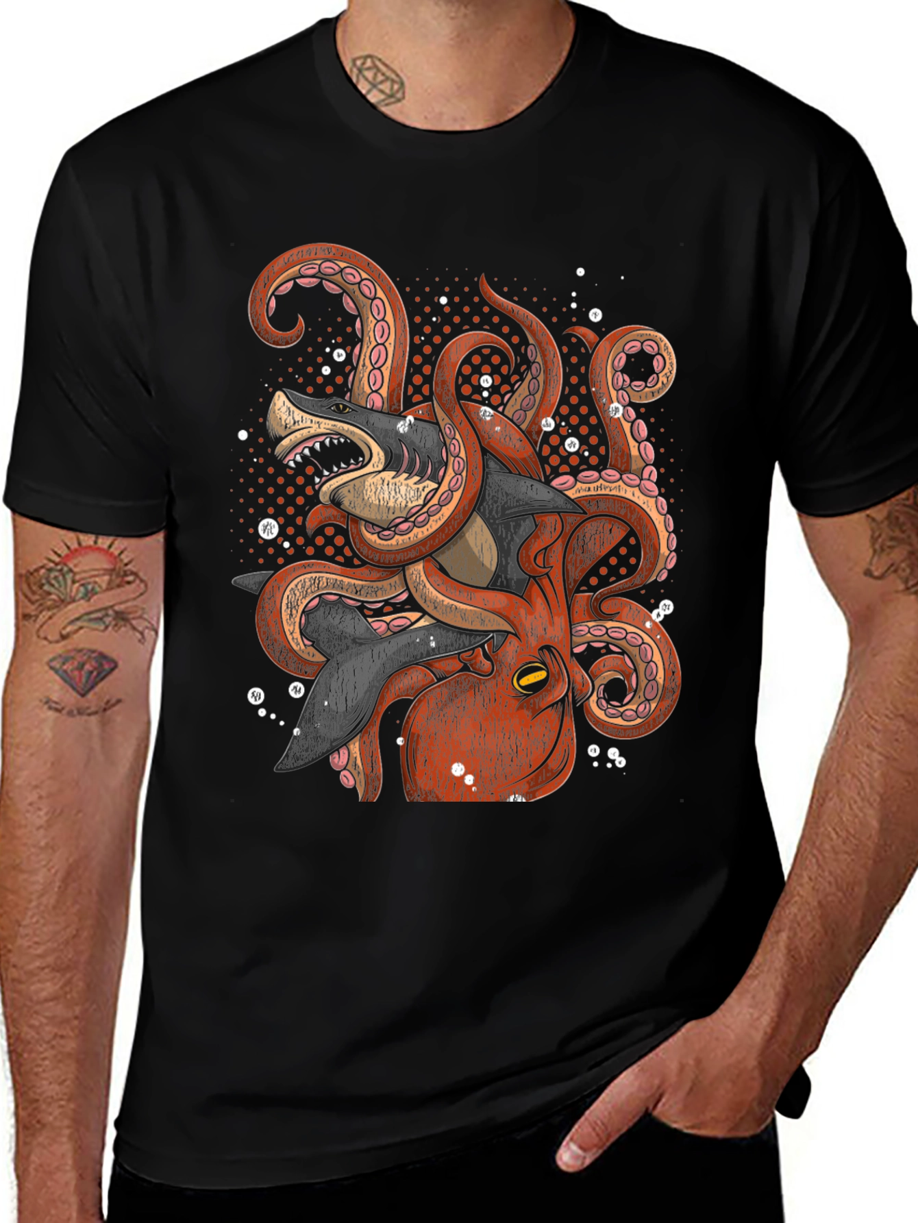Variant 15 of Octopus vs Shark Graphic Tee - Black