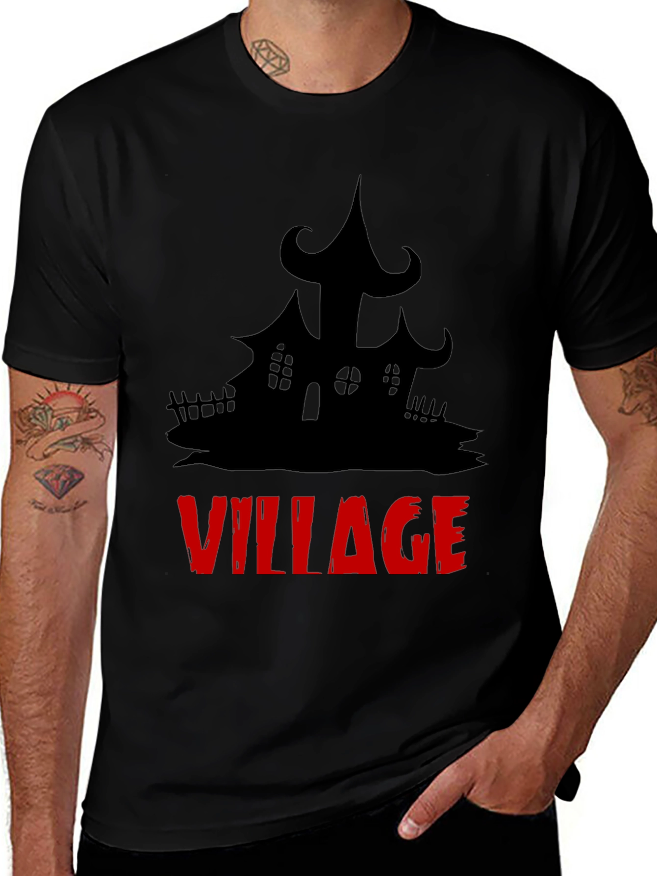 Variant 23 of Spooky Village Graphic Tee - Halloween Black T-Shirt