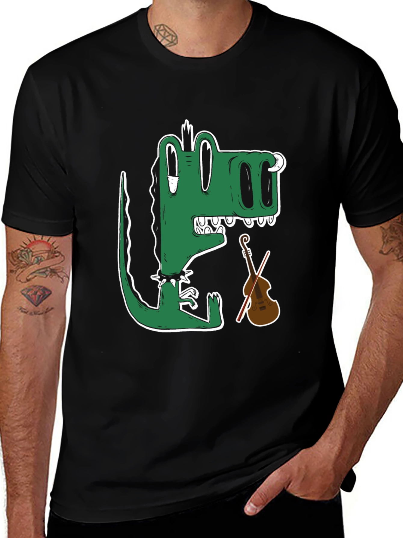 Variant 25 of Gator Musician T-Shirt - Cartoon Crocodile Plays Violin