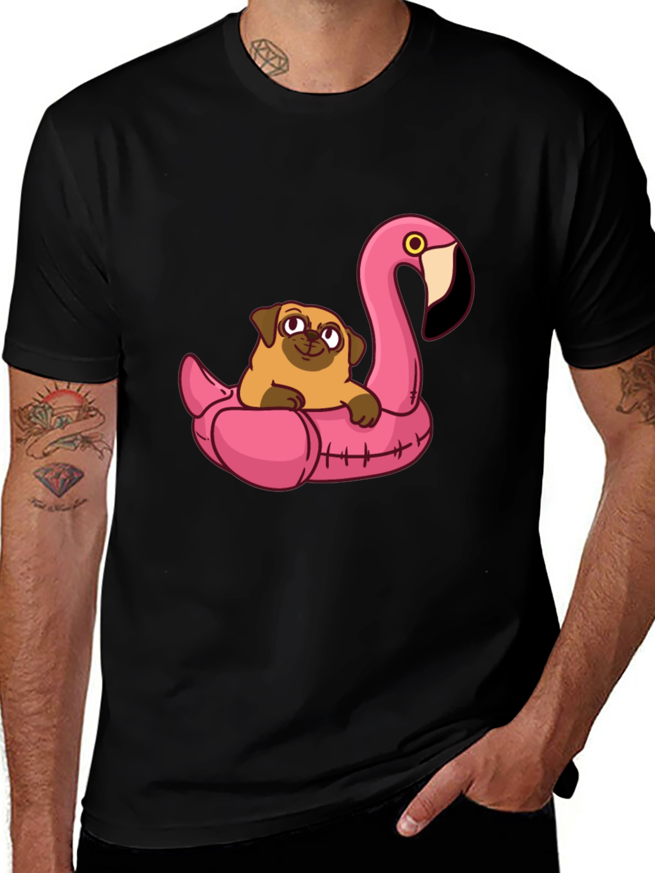 Variant 14 of Pug on Flamingo Float Graphic Tee