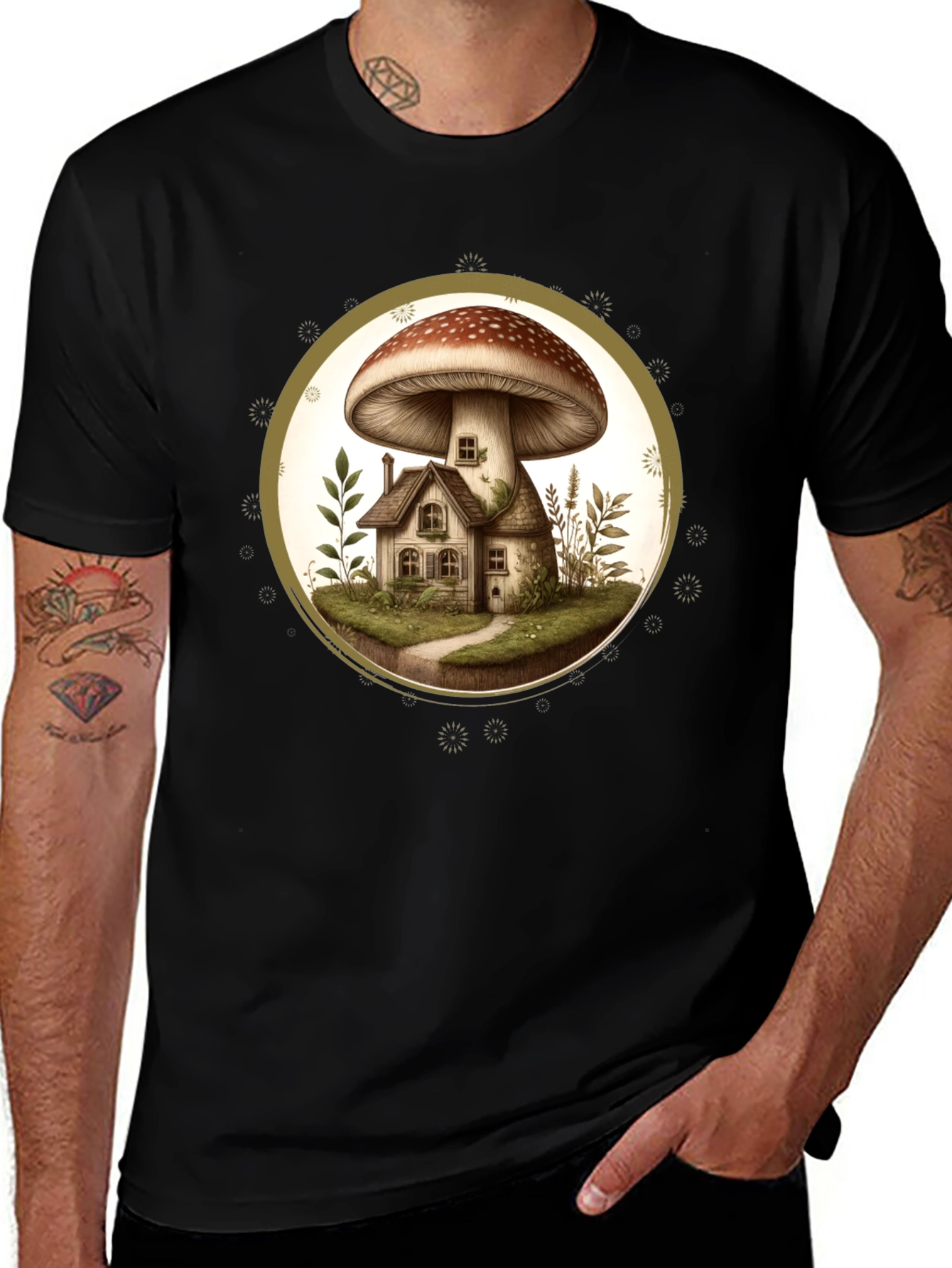 Variant 5 of Mushroom House T-Shirt - Unique Nature Design