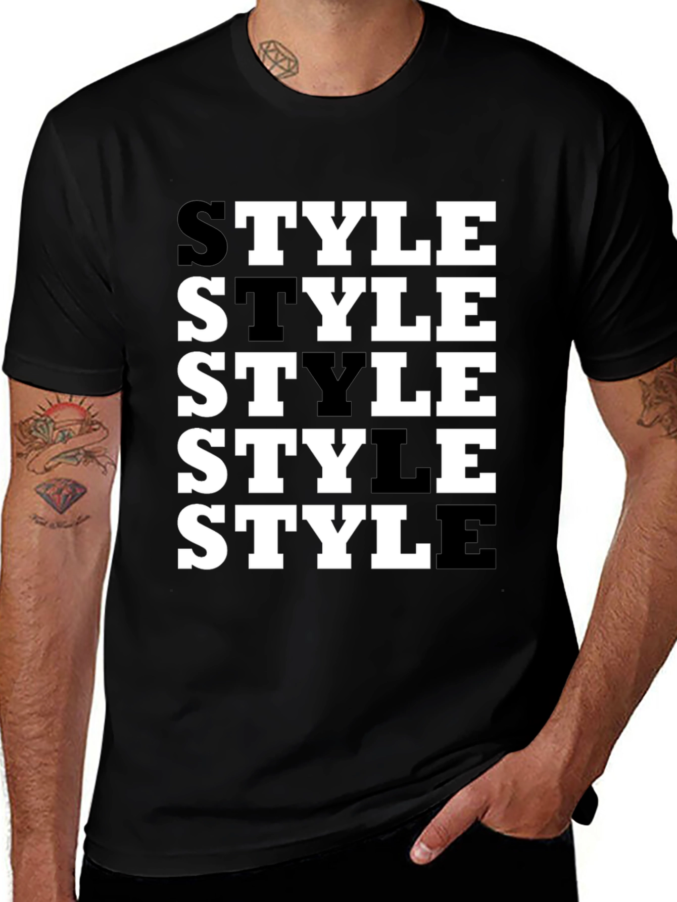 Variant 22 of Bold Style Print Black Tee for Men