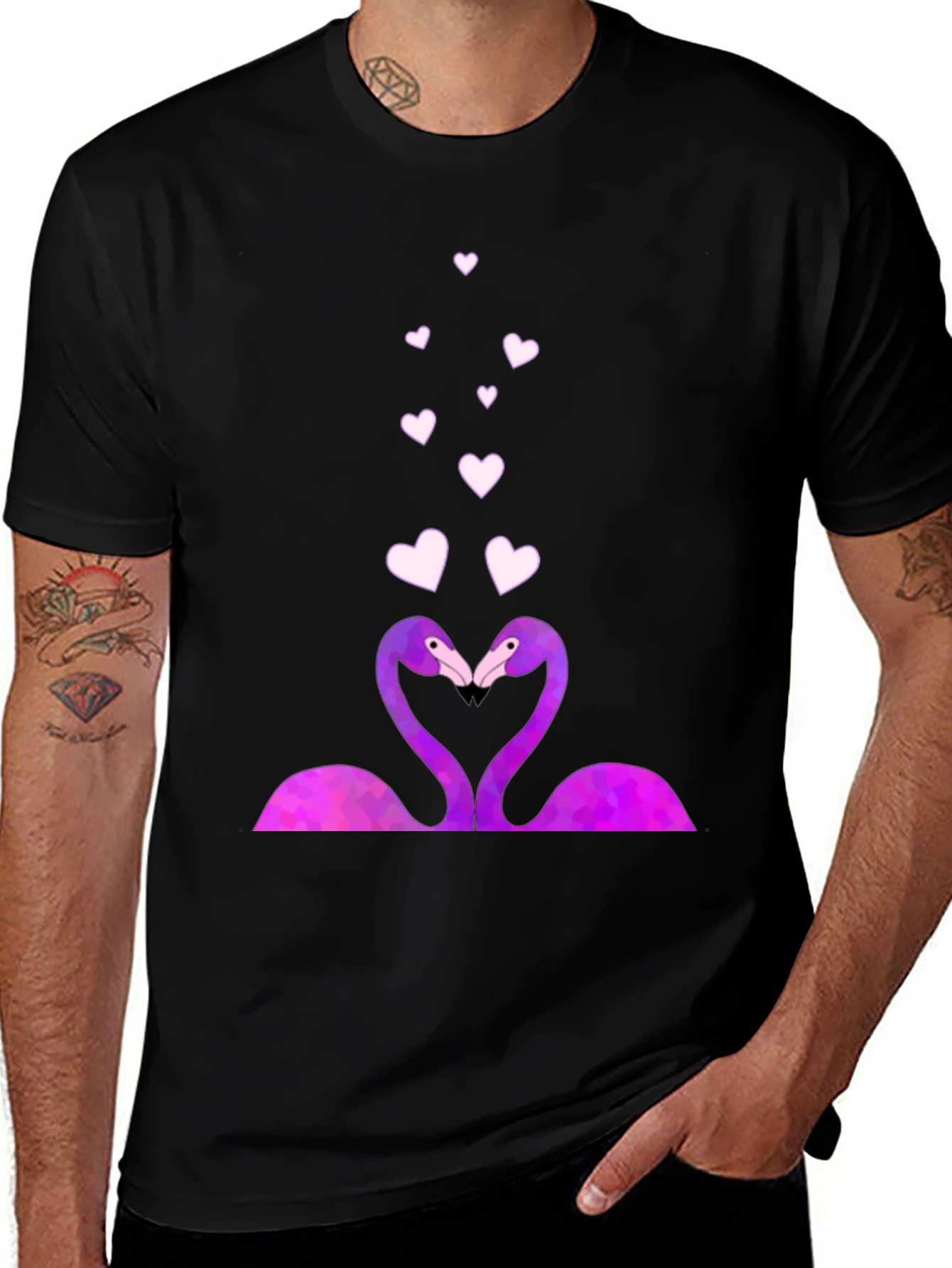 Variant 15 of Flamingo Love Heart Graphic Tee - Stylish Black T-Shirt