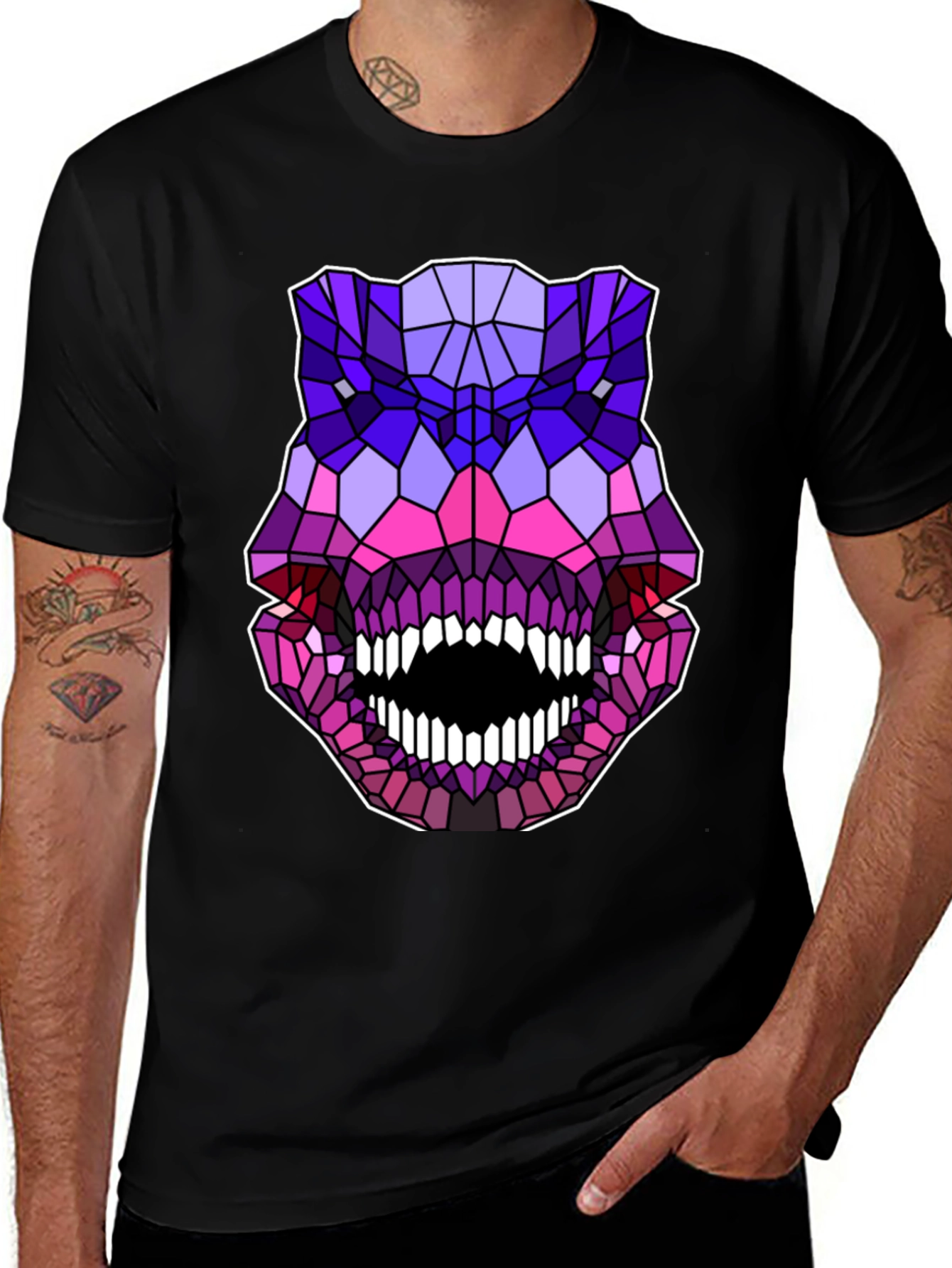 Variant 28 of Geometric Monster Graphic Tee - Stylish Men's Black T-Shirt