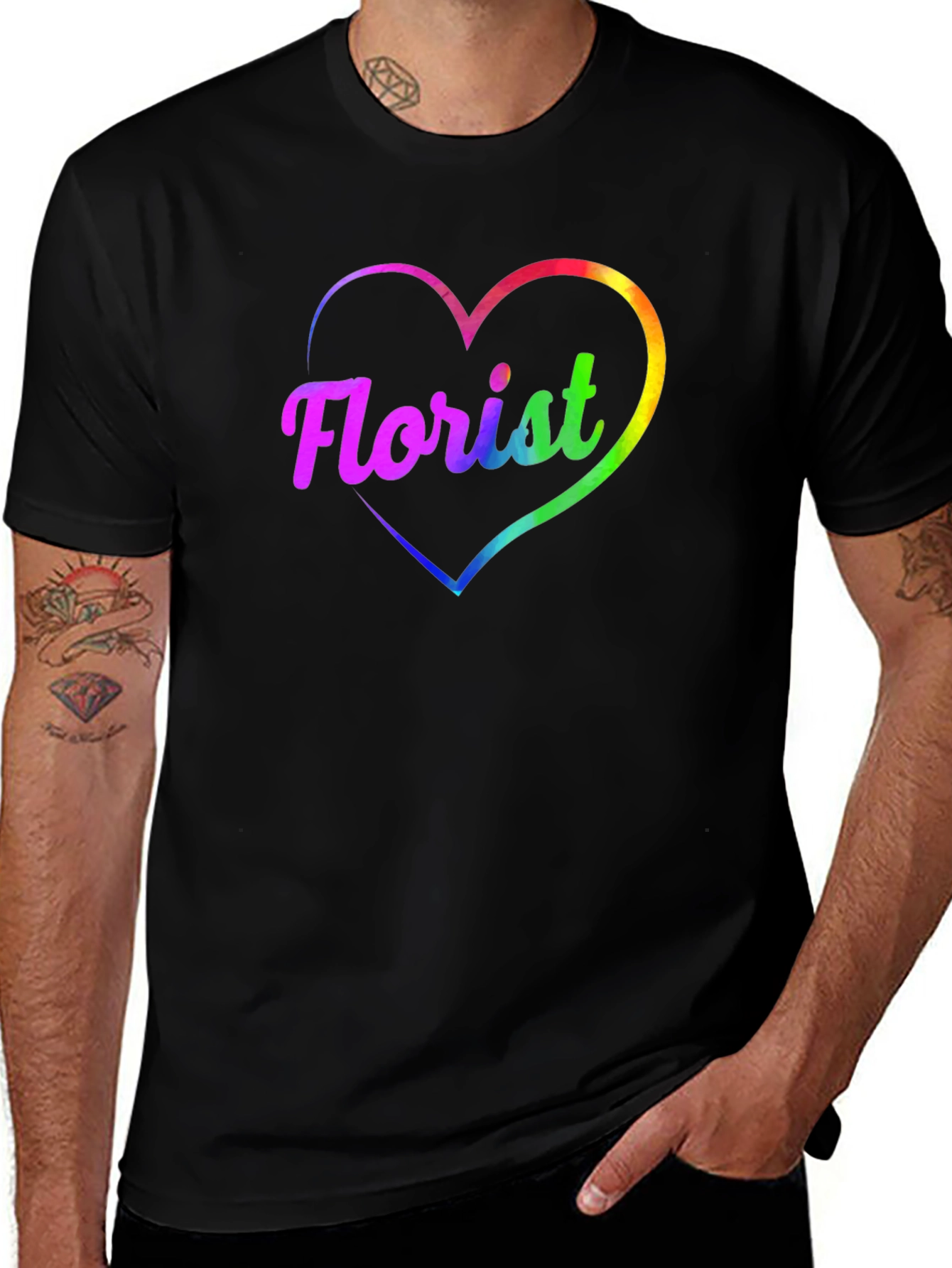 Rainbow Florist Heart Black T-Shirt
