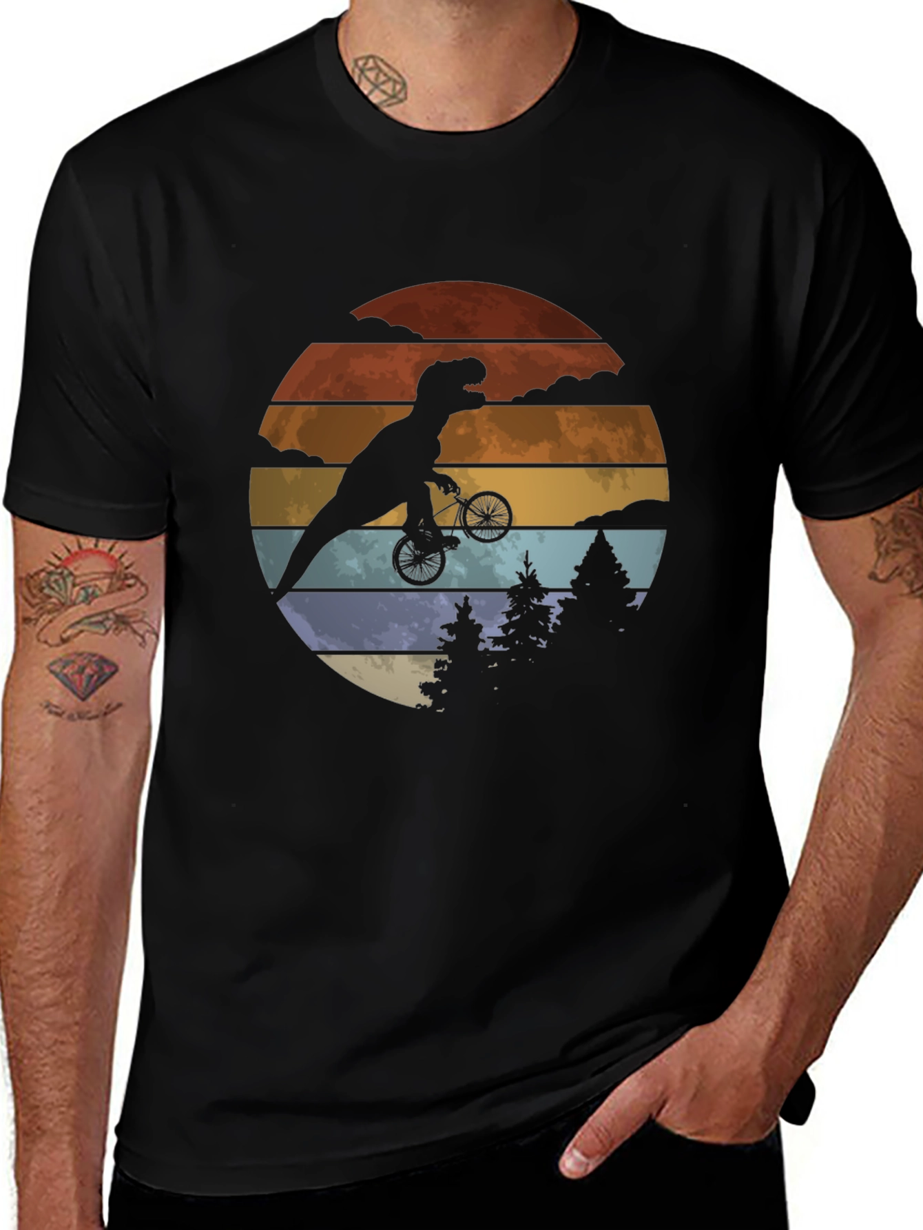 Variant 4 of T-Rex Riding Bike Graphic Tee - Retro Style