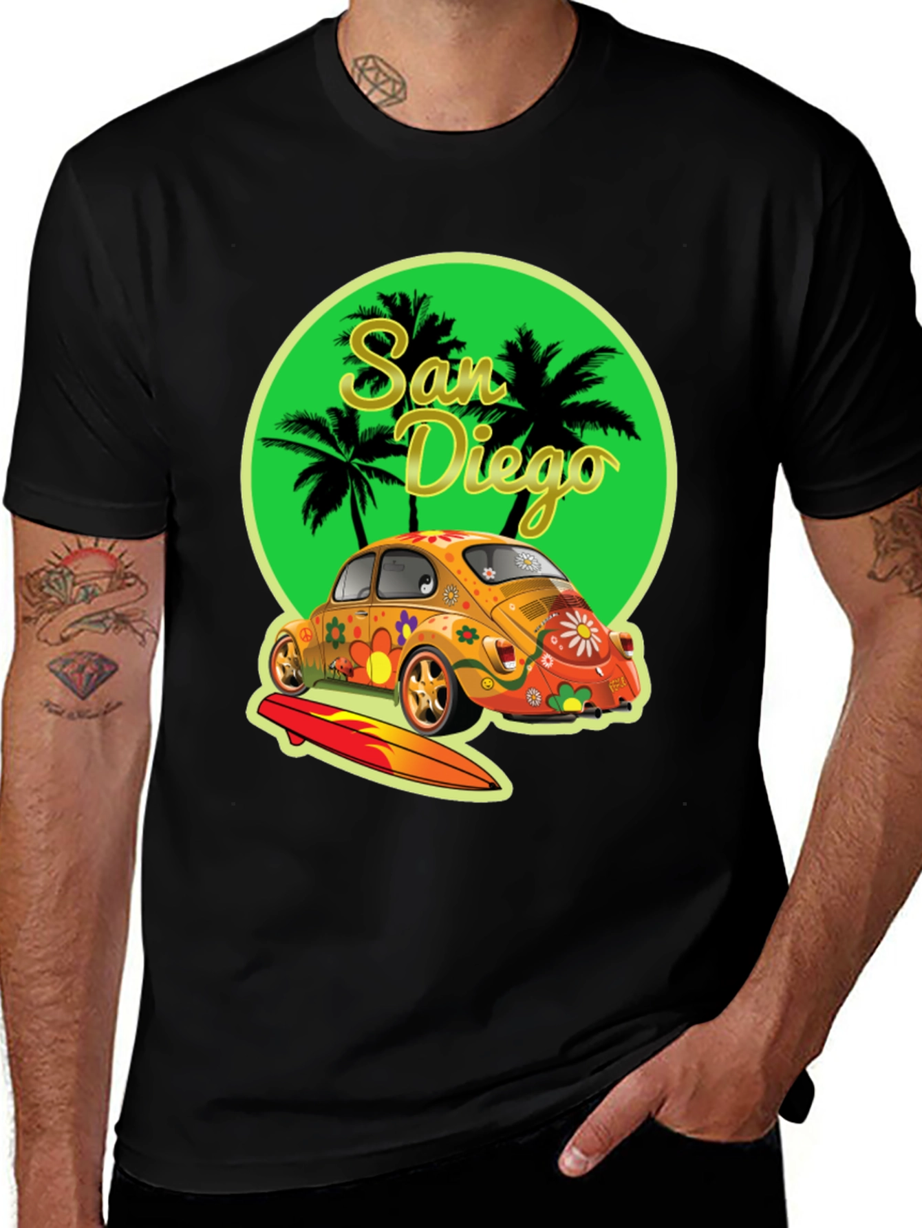 Variant 11 of San Diego VW Bug Graphic Tee - Surf's Up! 