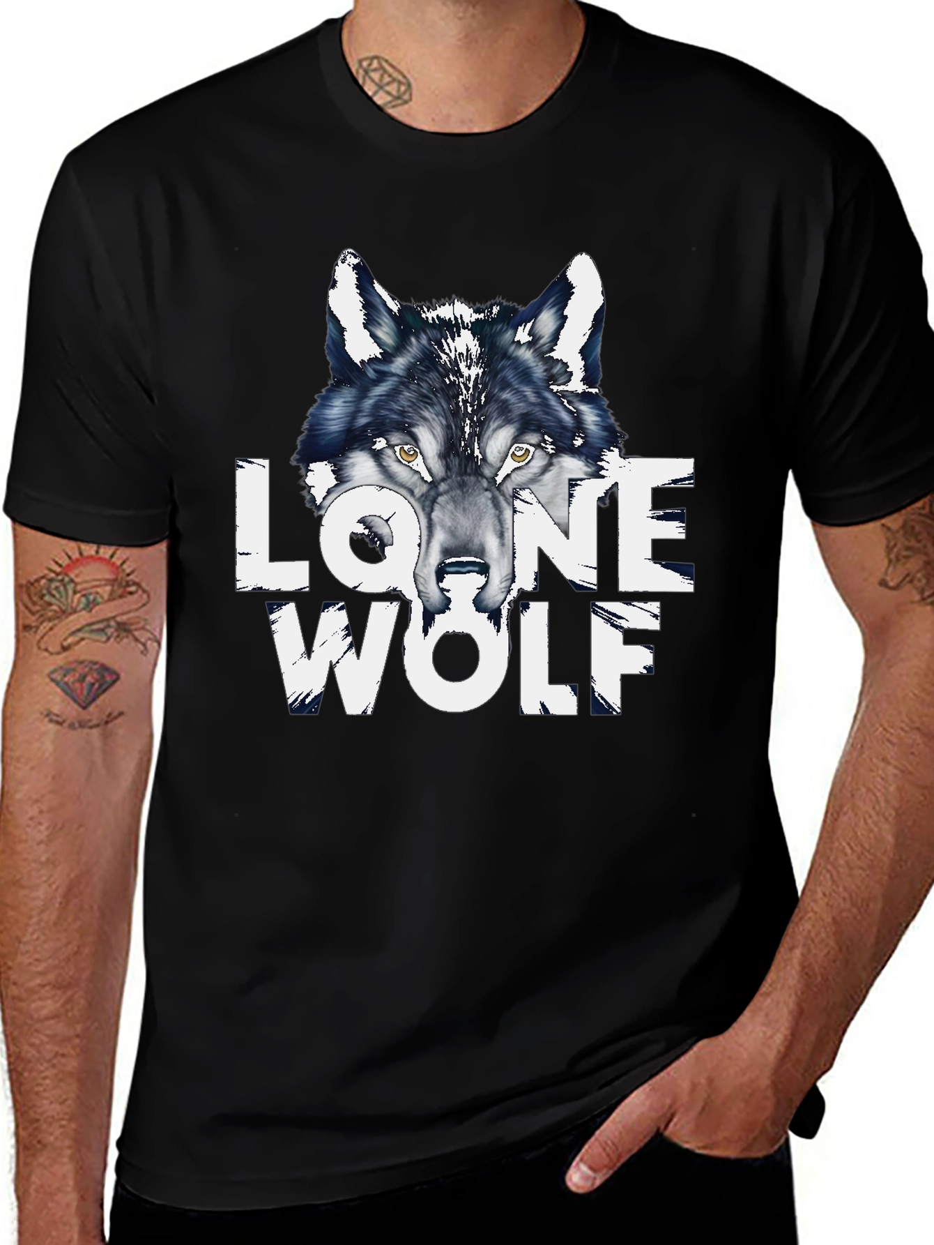 Variant 13 of Lone Wolf Graphic Print Black T-Shirt