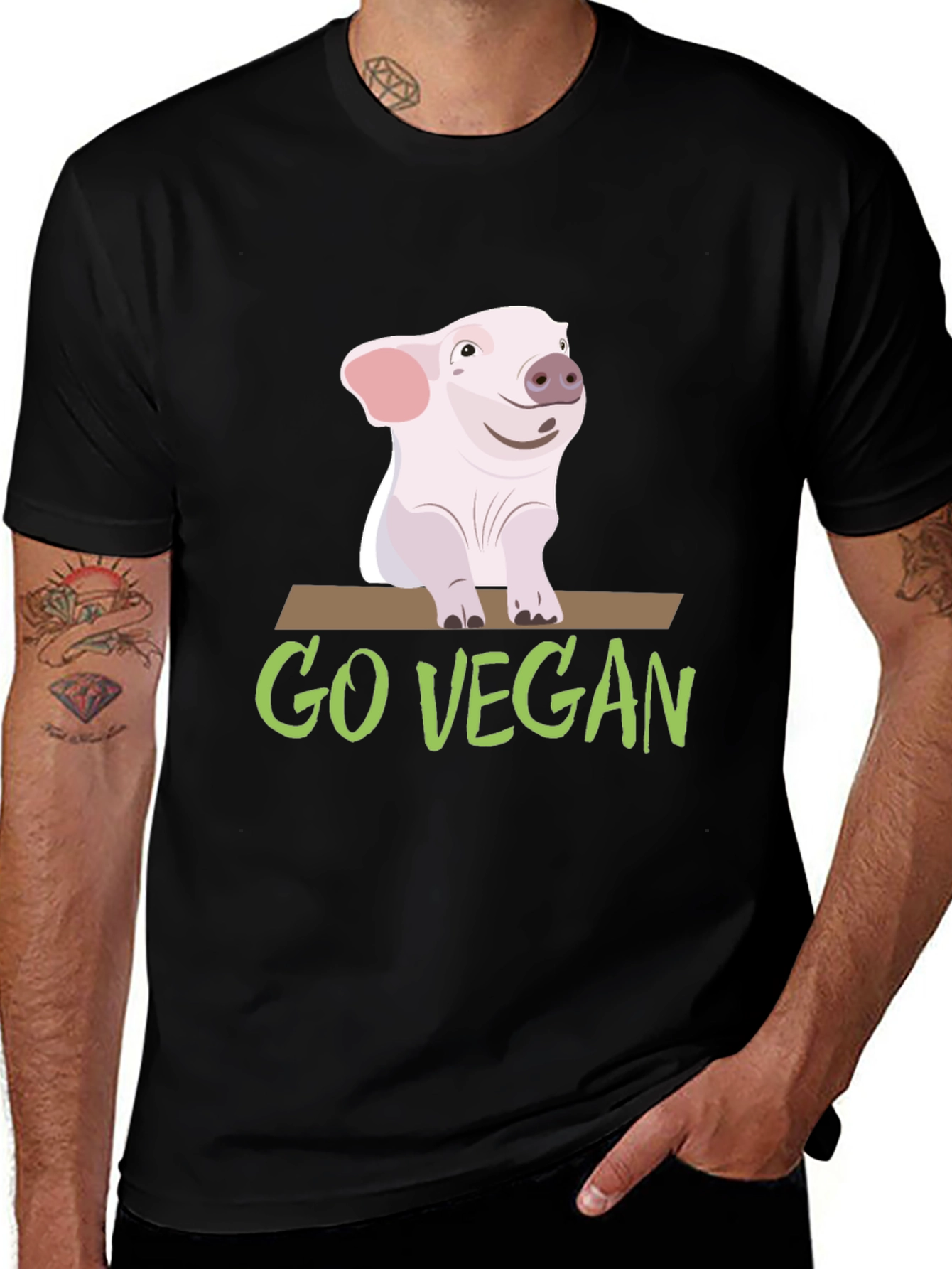 Variant 27 of Go Vegan Pig Graphic Tee - Black