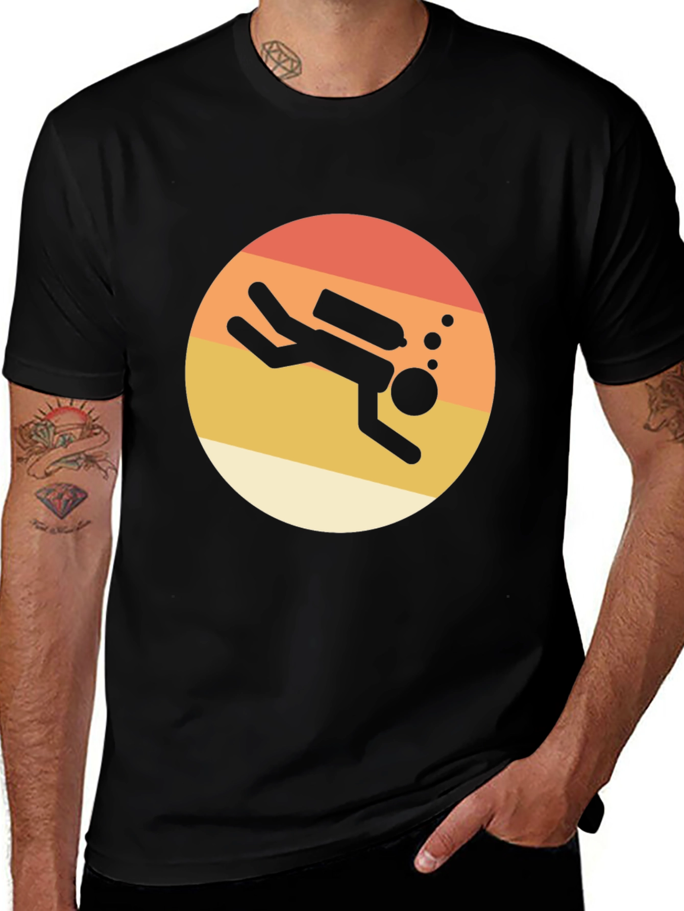 Variant 8 of Retro Scuba Diver T-Shirt - Black