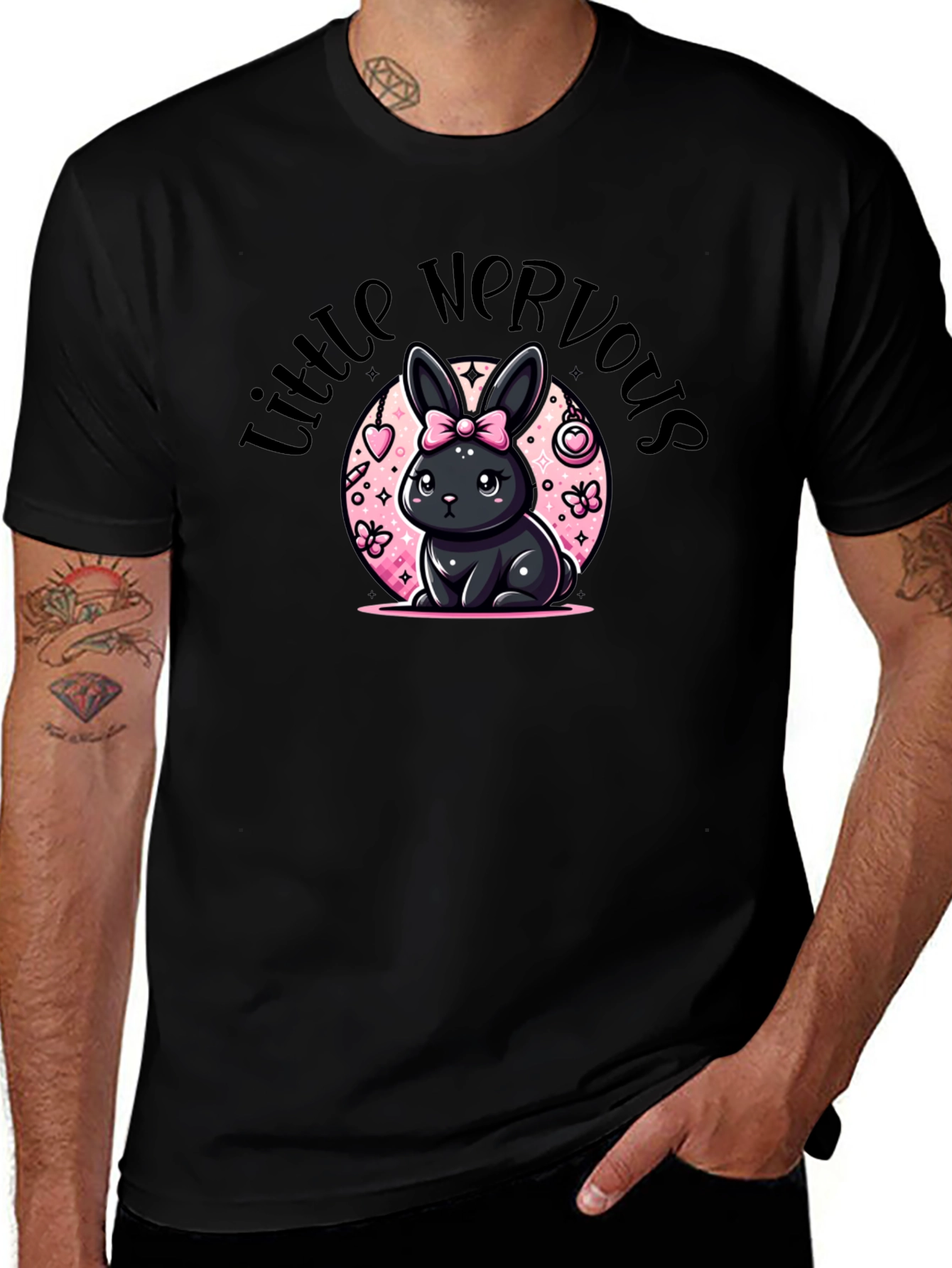 Variant 16 of Little Nervous Bunny Black T-Shirt