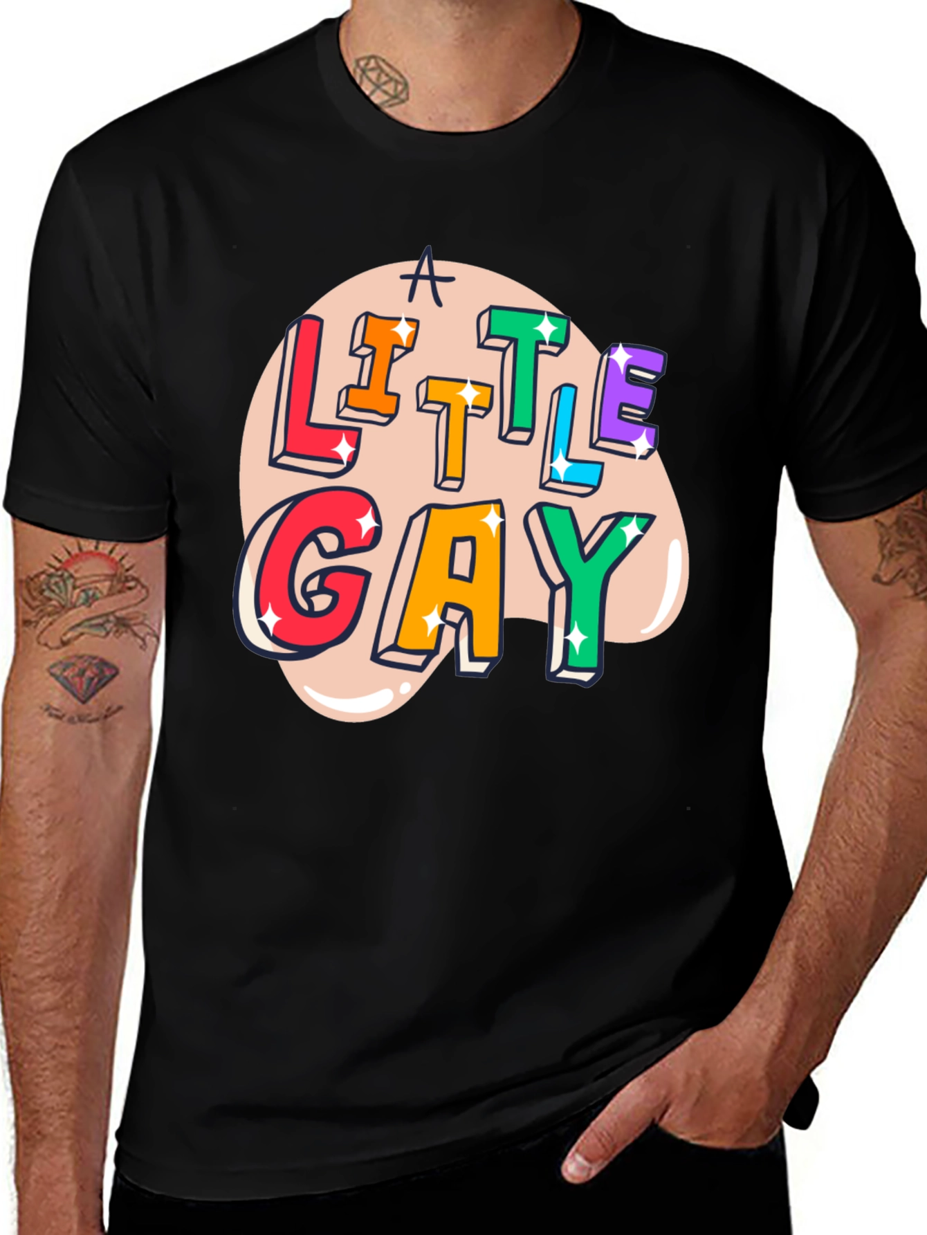 Variant 21 of A Little Gay Pride Tee - Rainbow Lettering Black T-Shirt