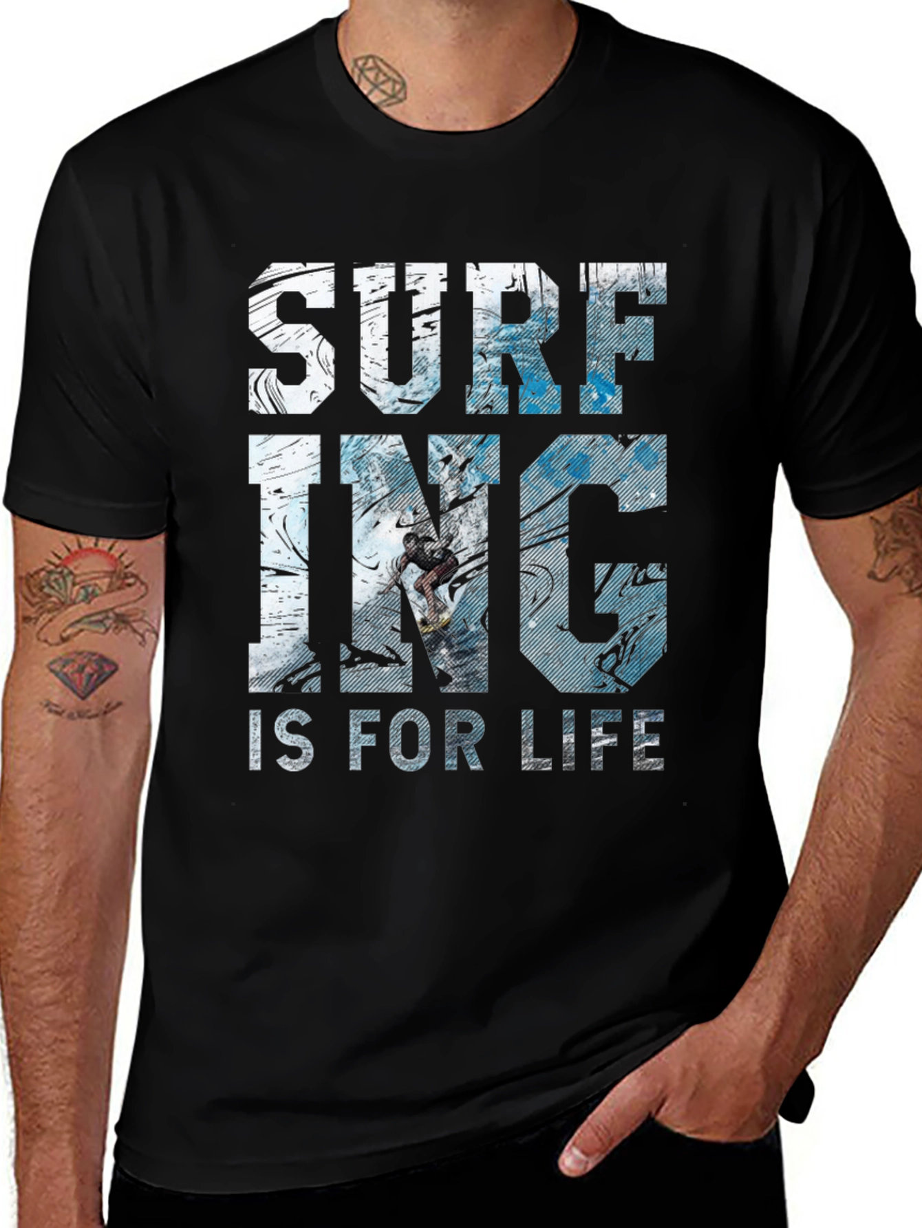 Variant 2 of Surfing Is For Life Graphic Tee - Black
