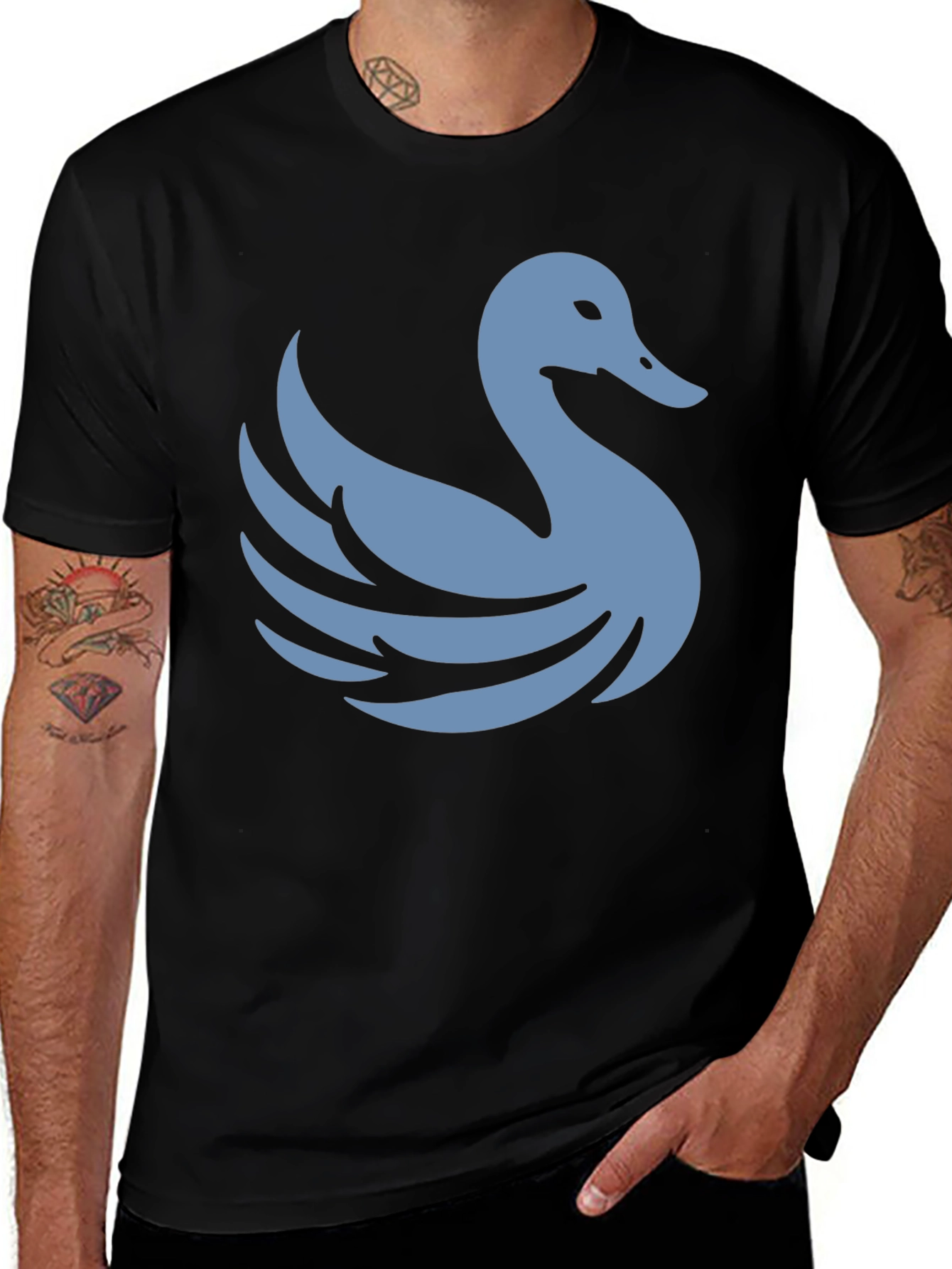 Variant 13 of Stylish Black T-Shirt with Swan Graphic Print