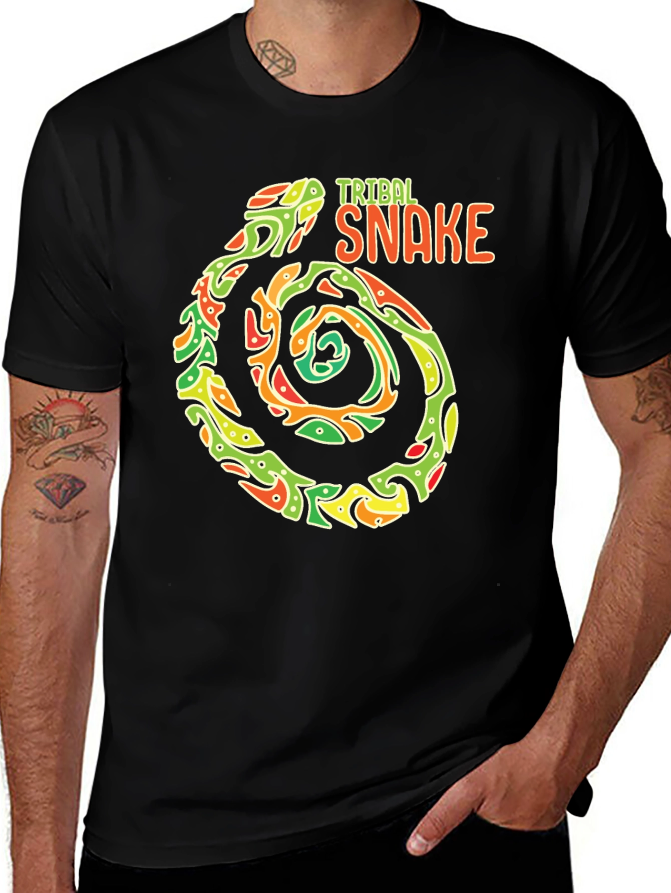 Tribal Snake Graphic Print Tee - Unique Design, Casual Comfort
