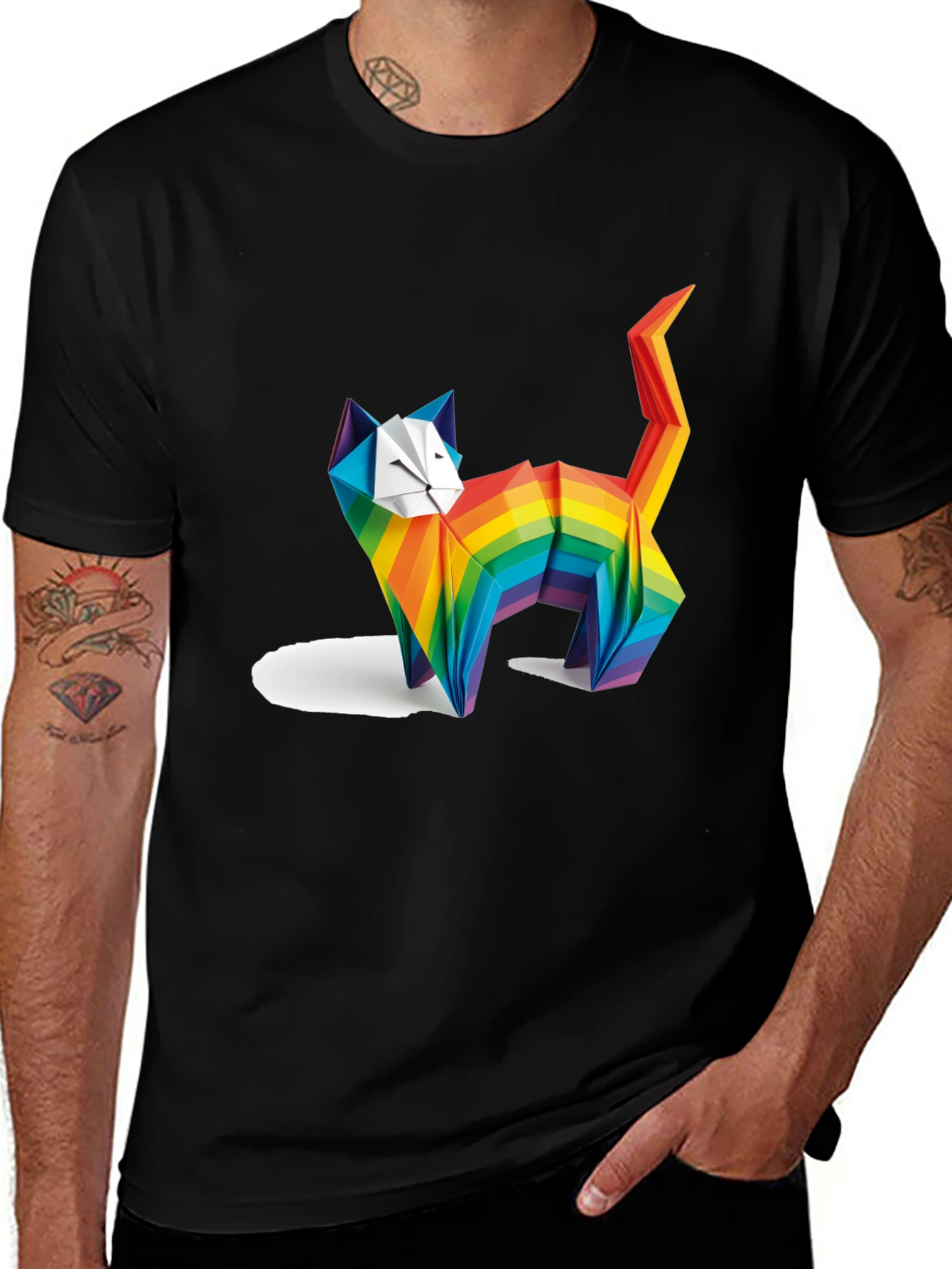 Variant 24 of Rainbow Origami Cat Graphic T-Shirt