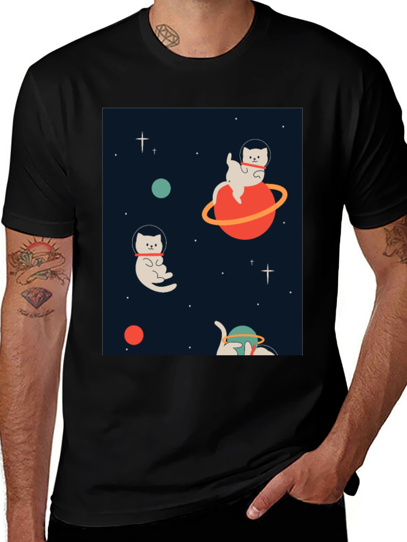 Variant 14 of Space Cats Black Graphic Tee