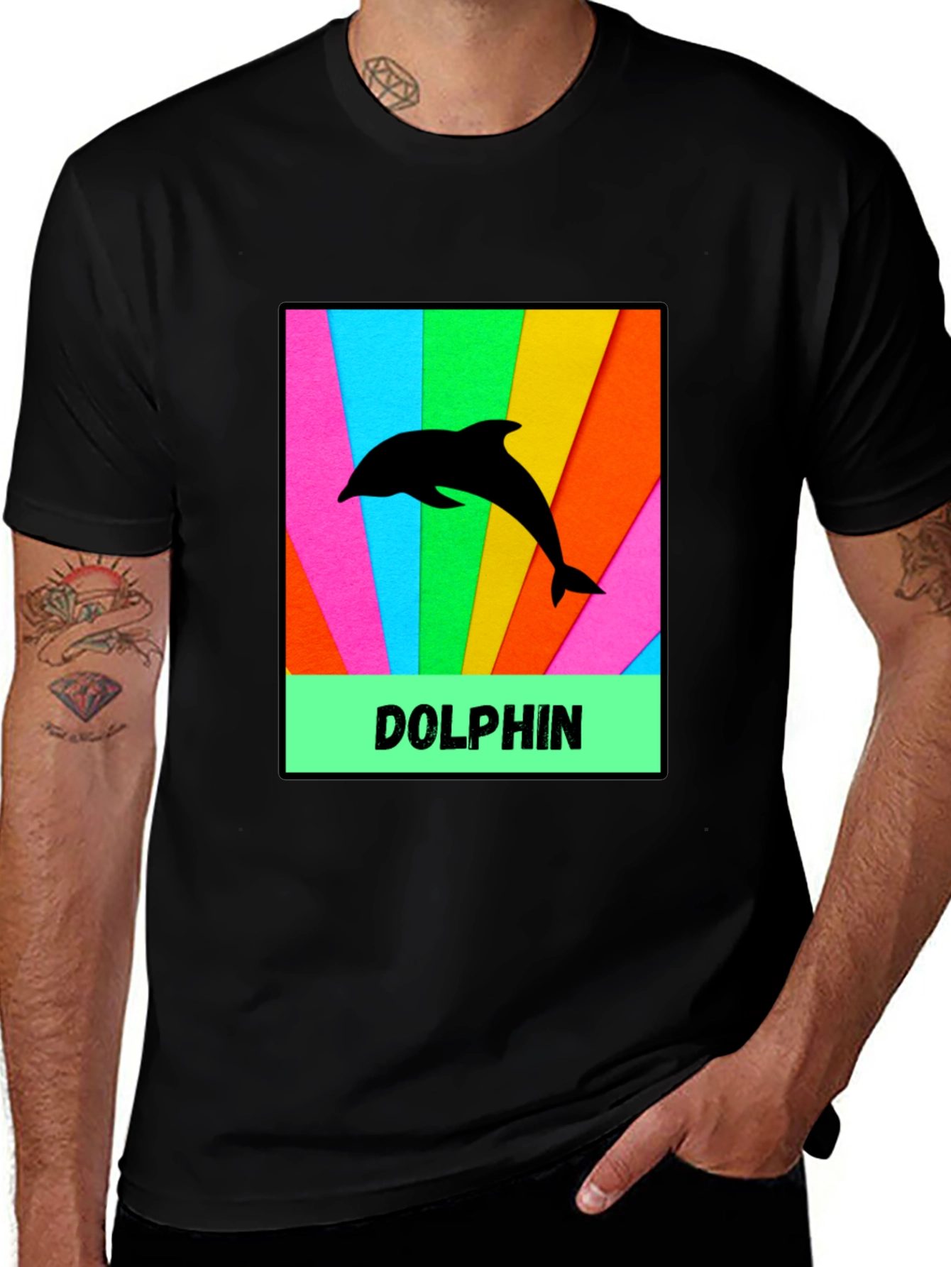 Variant 13 of Dolphin Graphic Tee - Colorful Rainbow Style