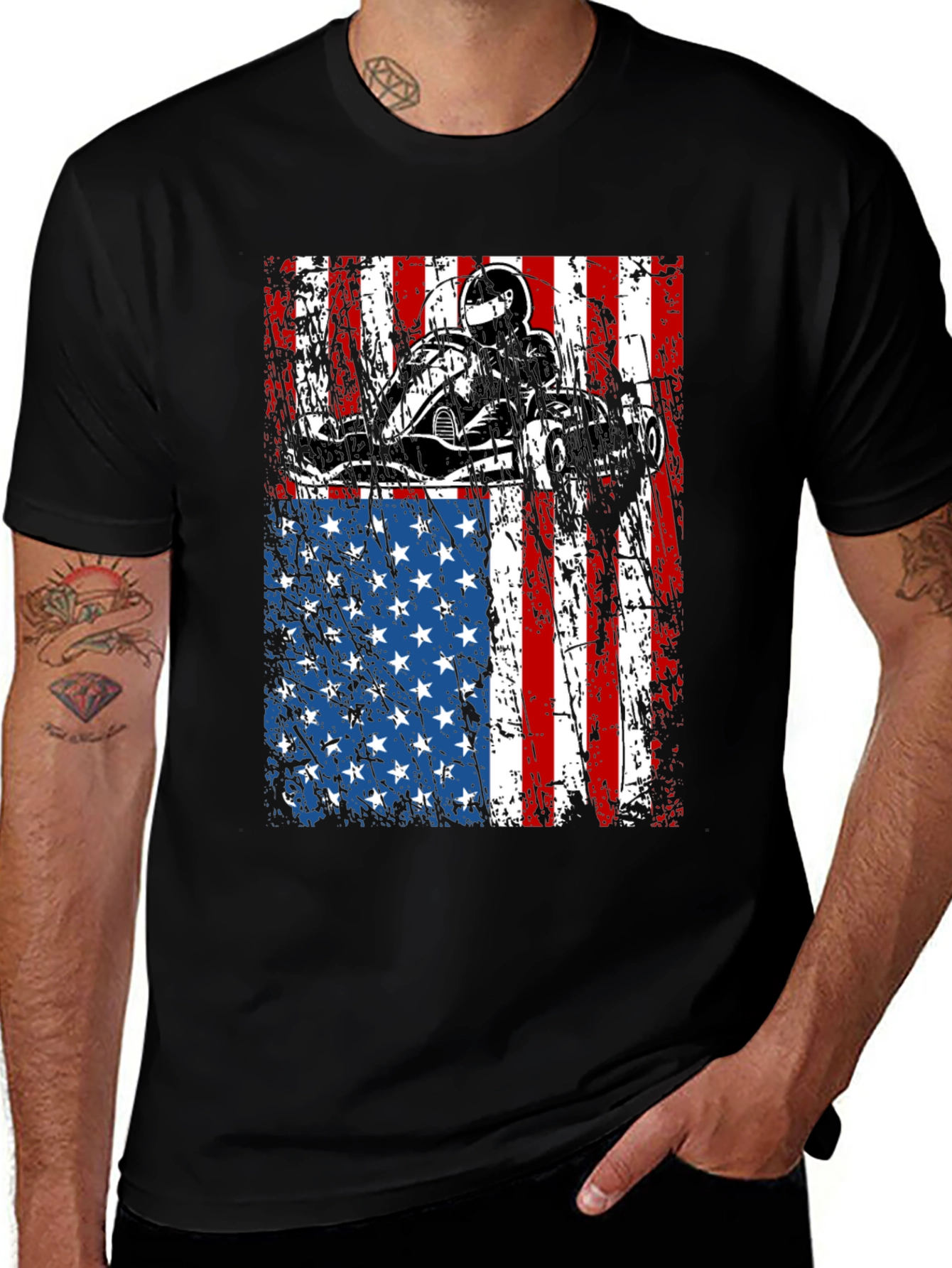 Variant 6 of Go Kart USA Flag Graphic Tee - Black