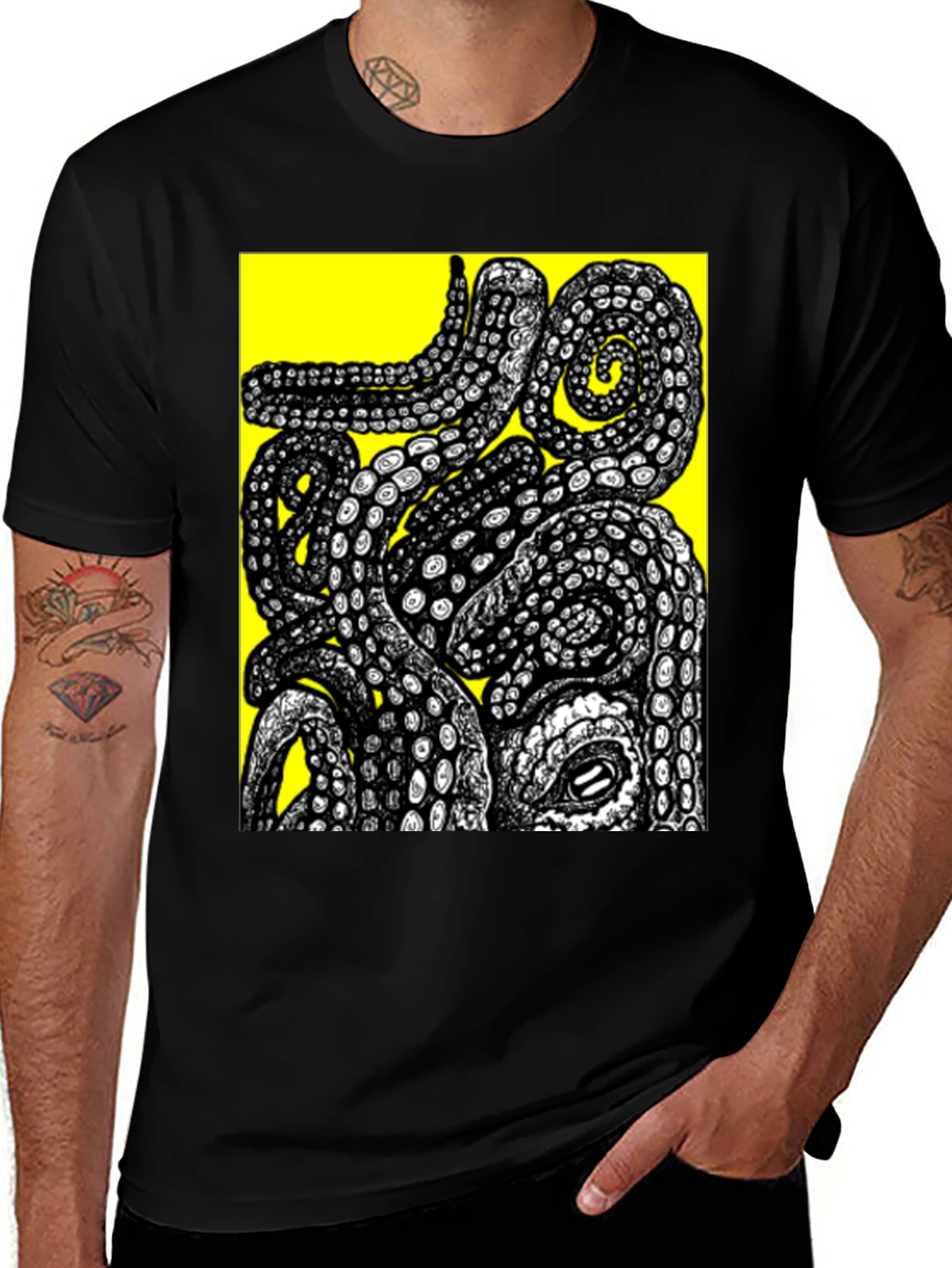 Variant 26 of Octopus Graphic Tee - Black Cotton Short Sleeve