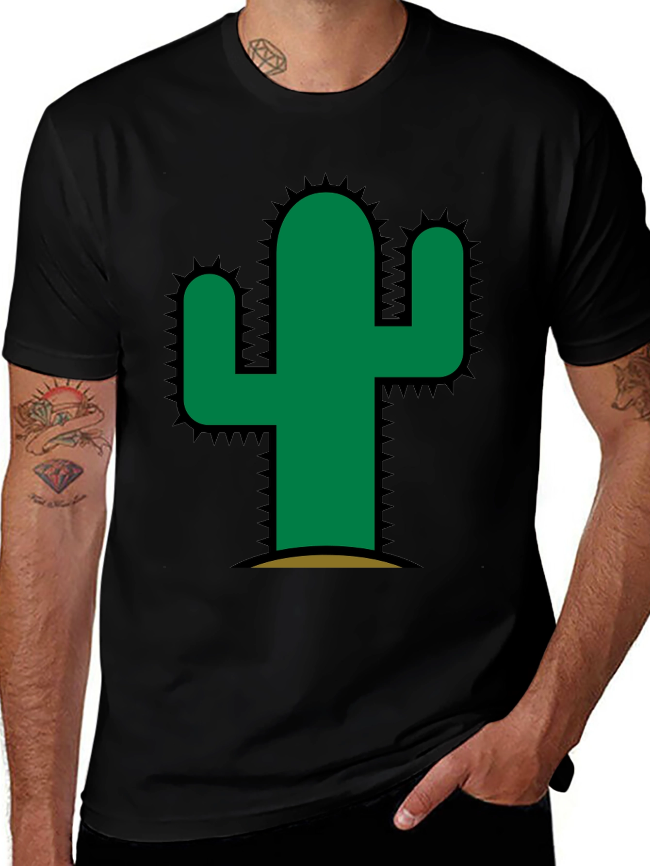 Variant 28 of Cactus Graphic Tee - Trendy Black T-Shirt