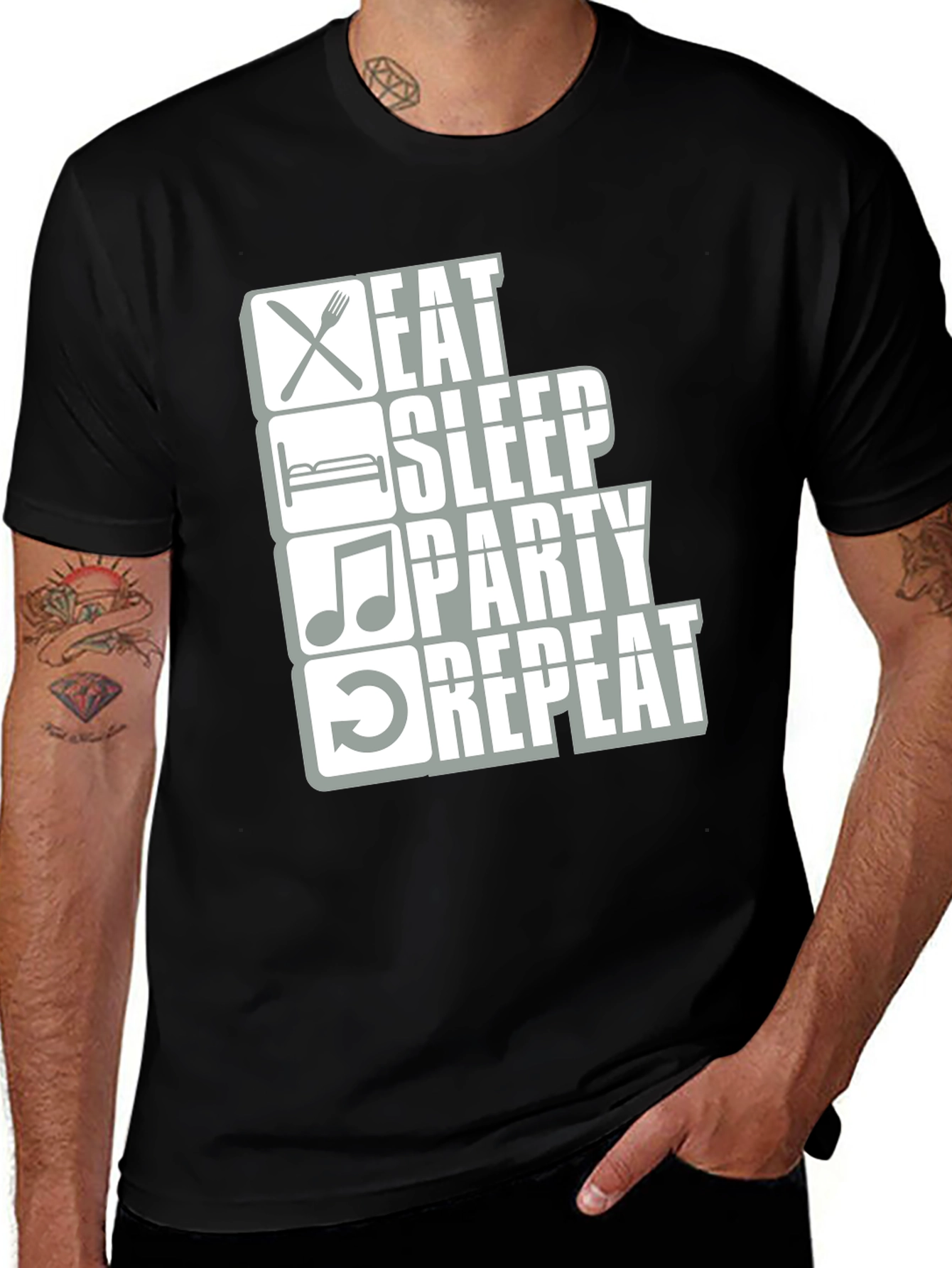 Variant 4 of Eat Sleep Party Repeat Black Graphic Tee