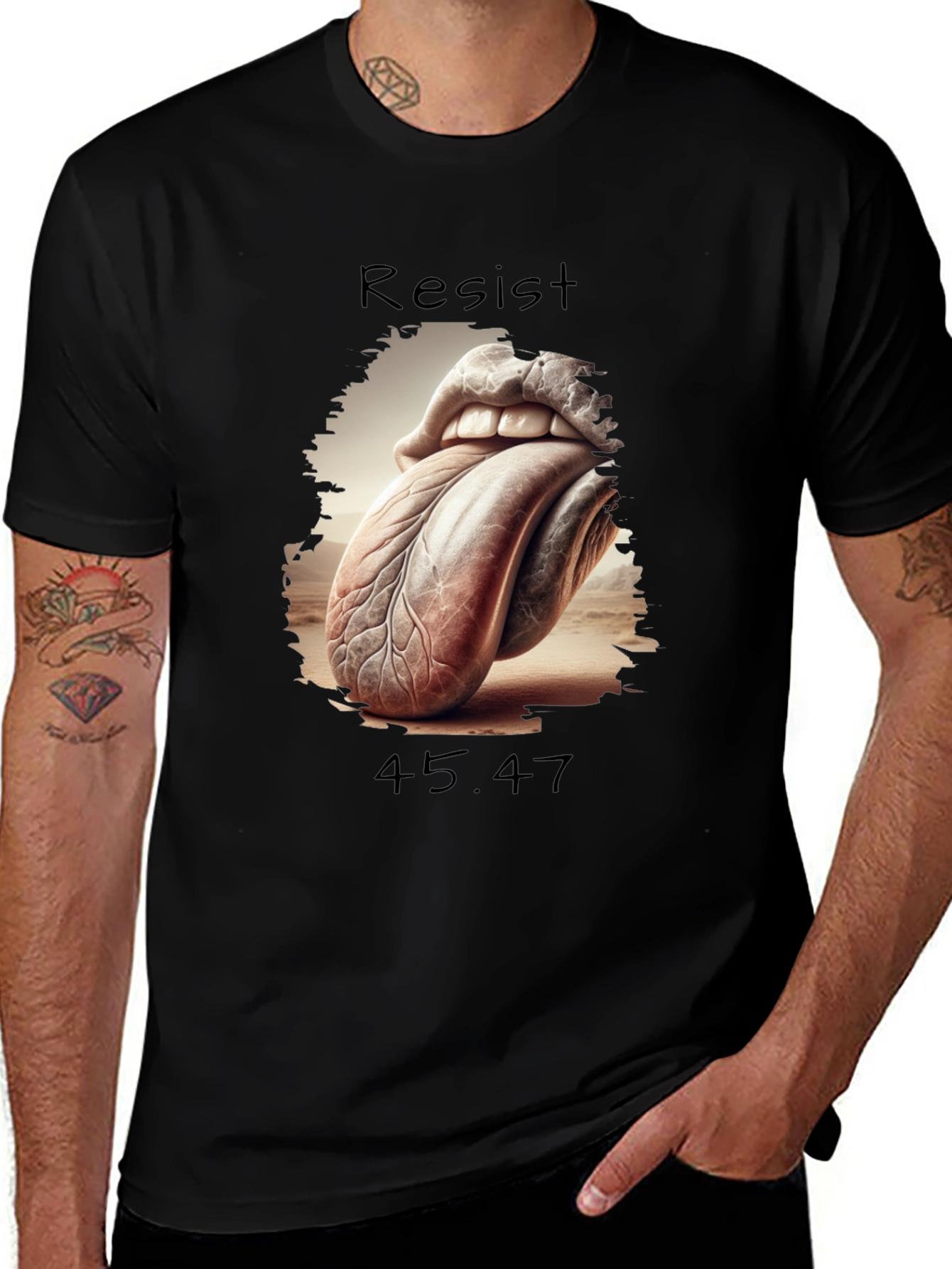 Variant 2 of Resist 45.47 Graphic Tee - Unique Tongue Design