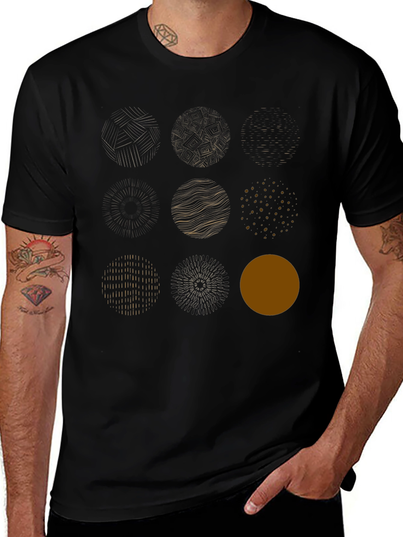 Variant 18 of Abstract Circles Graphic Tee - Modern Men's Black T-Shirt