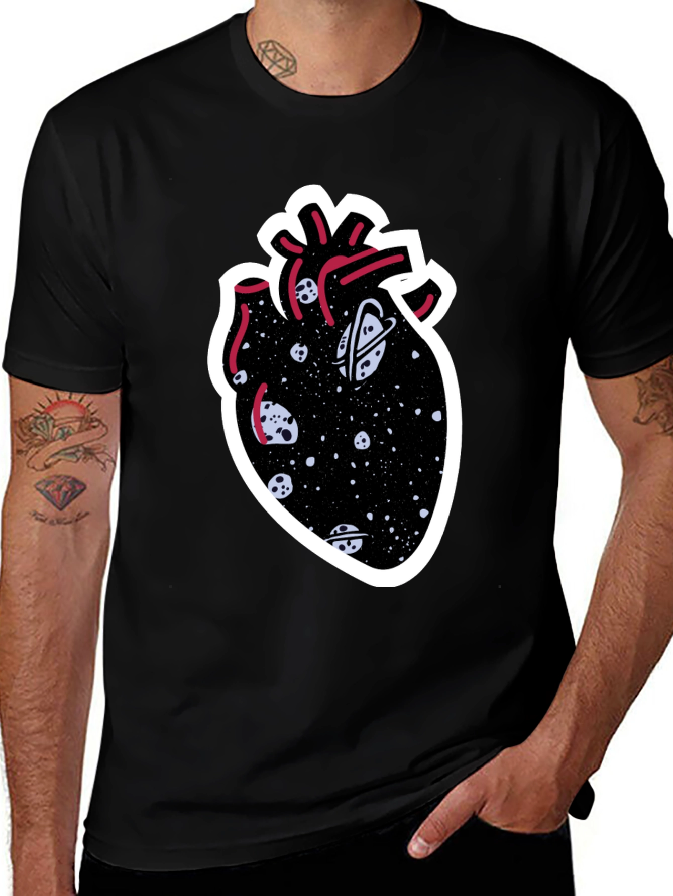Variant 21 of Cosmic Heart Graphic Tee - Black Novelty T-Shirt